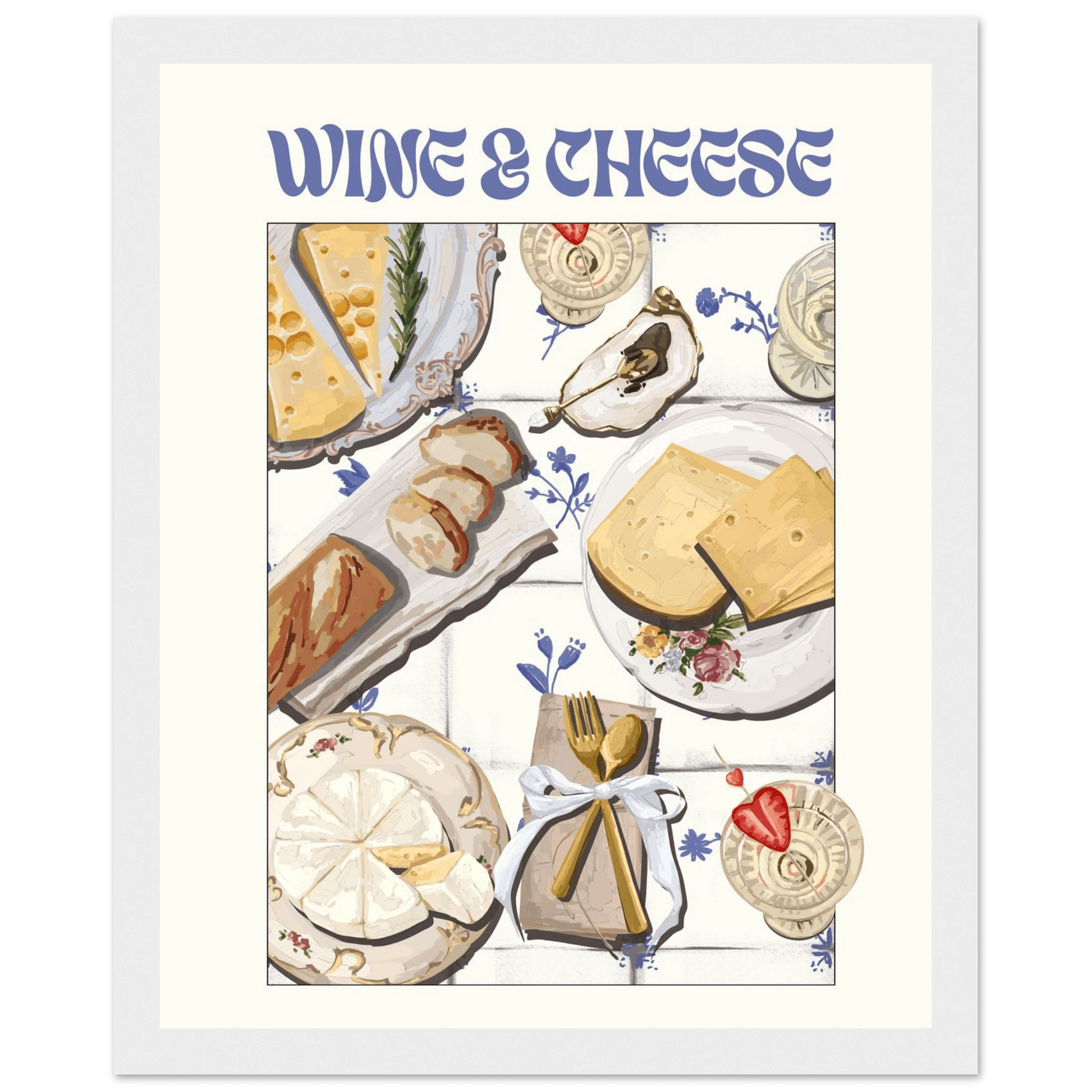 Wine & Cheese Poster – Elegant Kitchen & Dining Wall Art Print (Digital & Printed Options) - Evergreen Posters