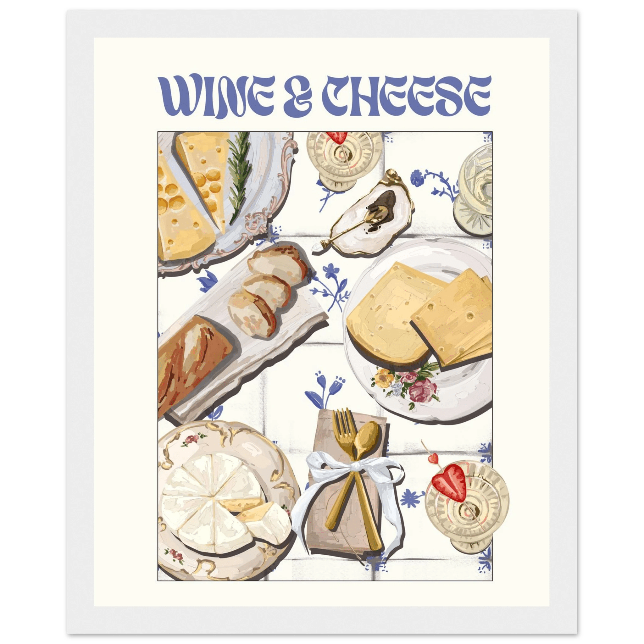 Wine & Cheese Poster – Elegant Kitchen & Dining Wall Art Print (Digital & Printed Options) - Evergreen Posters