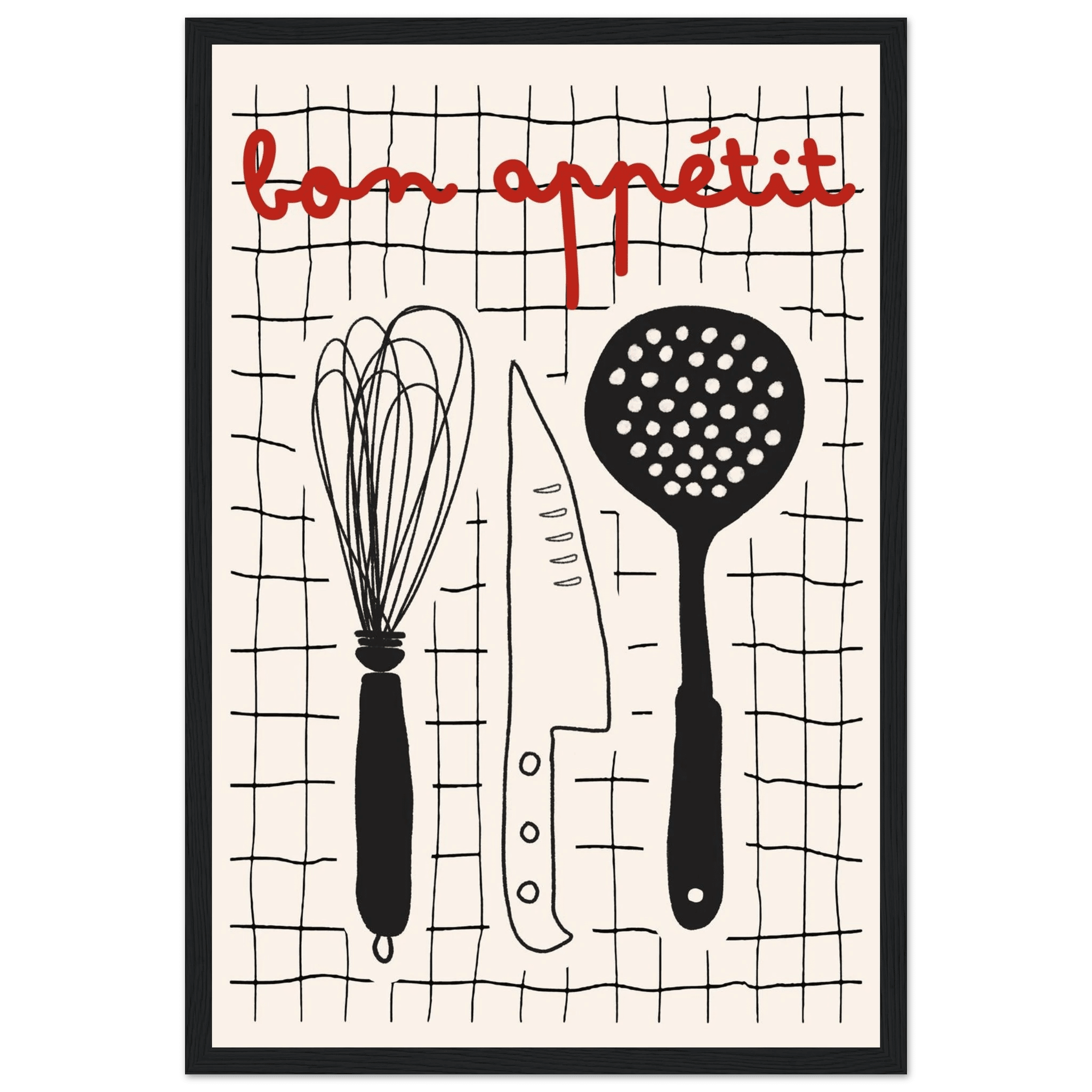 Bon Appétit French Kitchen Print | Bold Black Red Wall Art Poster - Evergreen Posters