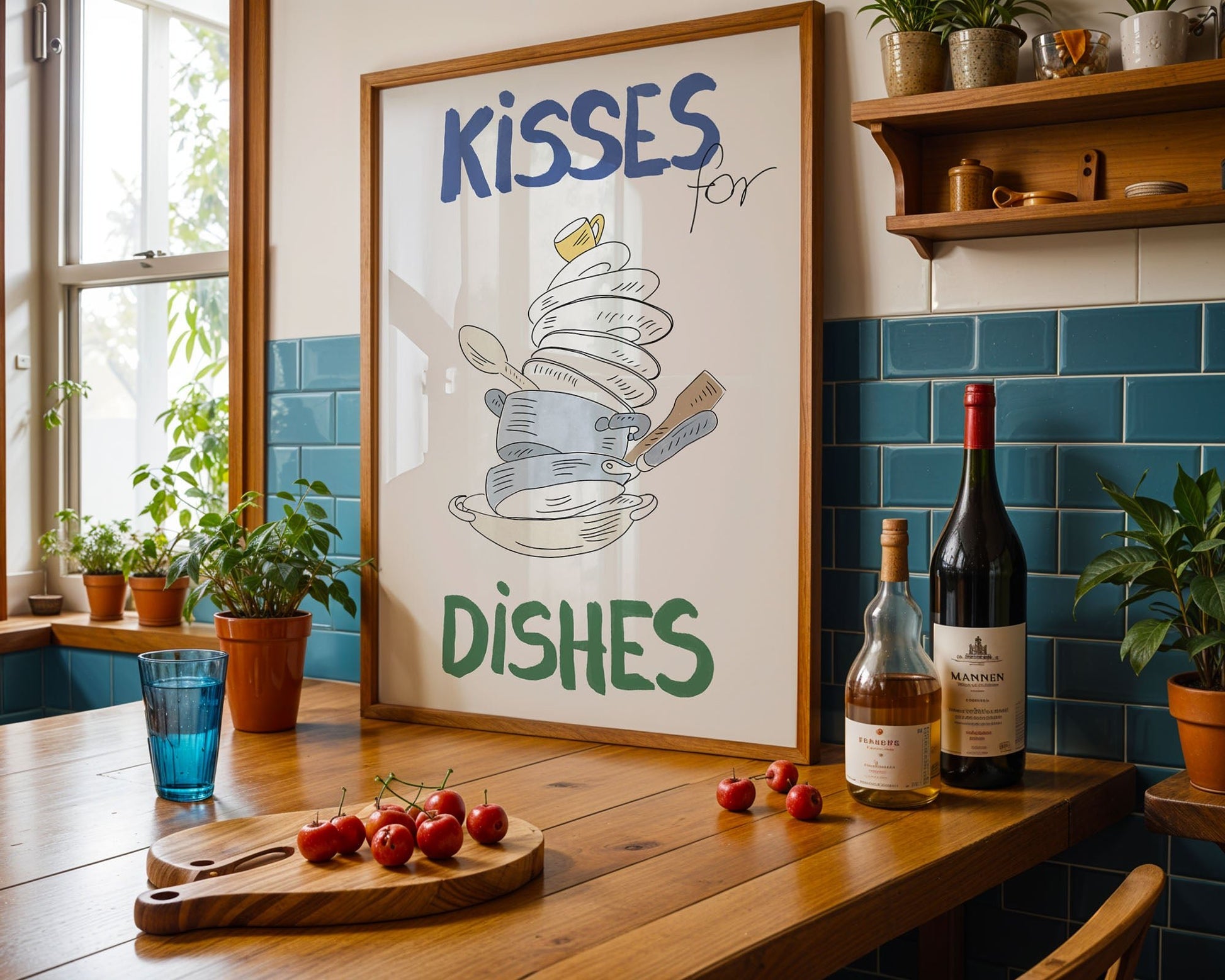 Kisses for Dishes Poster – Funny Kitchen Wall Art Print (Digital & Printed Options) - Evergreen Posters
