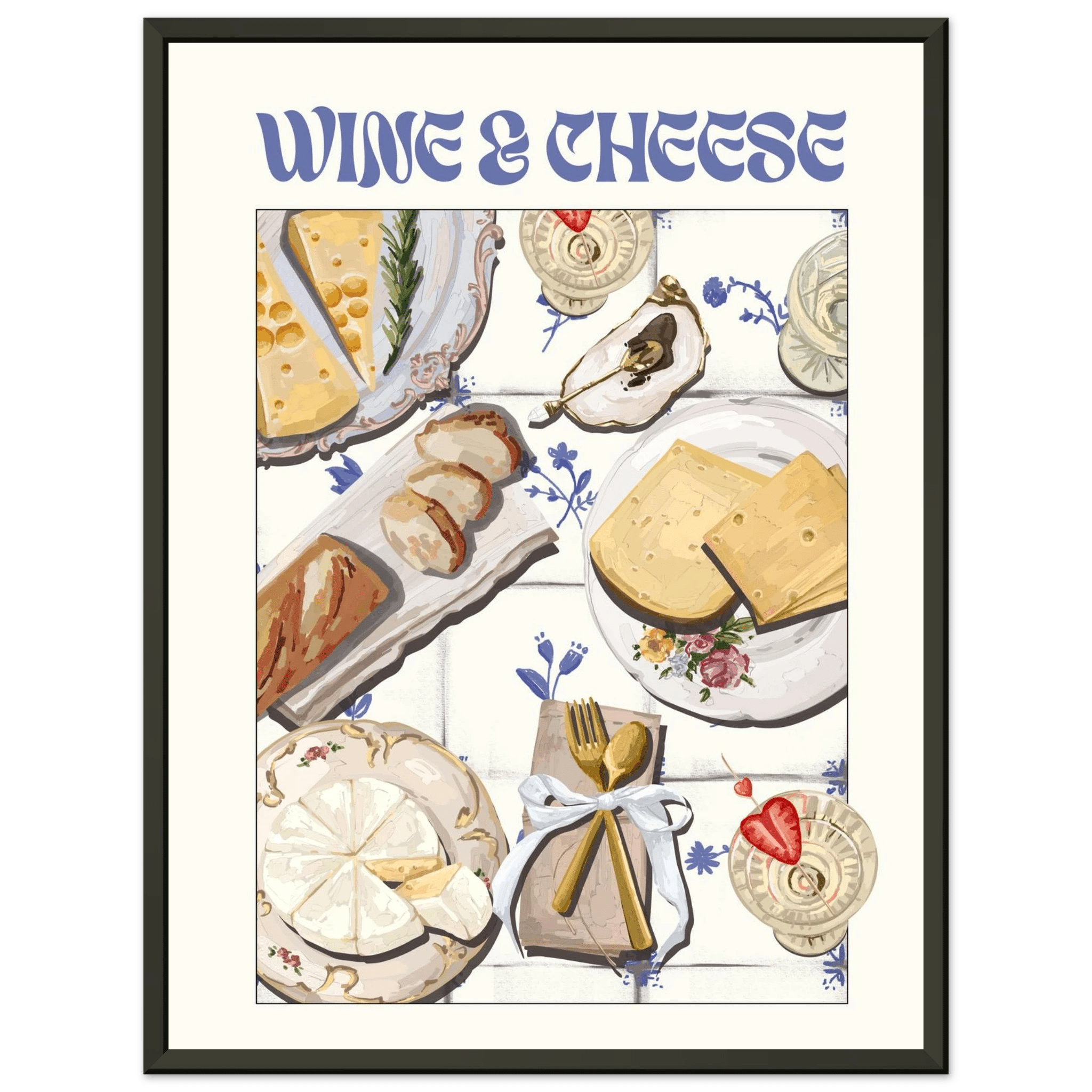 Wine & Cheese Poster – Elegant Kitchen & Dining Wall Art Print (Digital & Printed Options) - Evergreen Posters