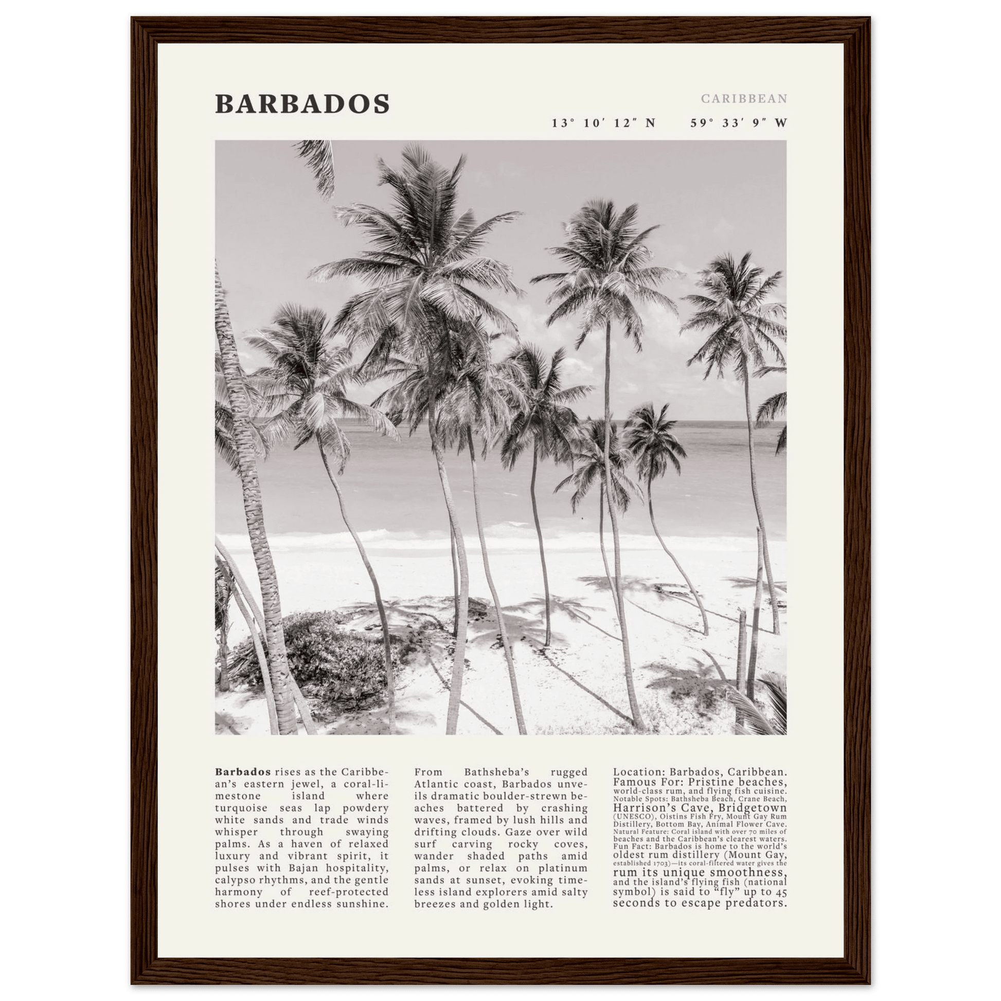 Barbados Poster Black and White – Vintage Caribbean Palm Beach Print (Digital & Printed Options) - Evergreen Posters