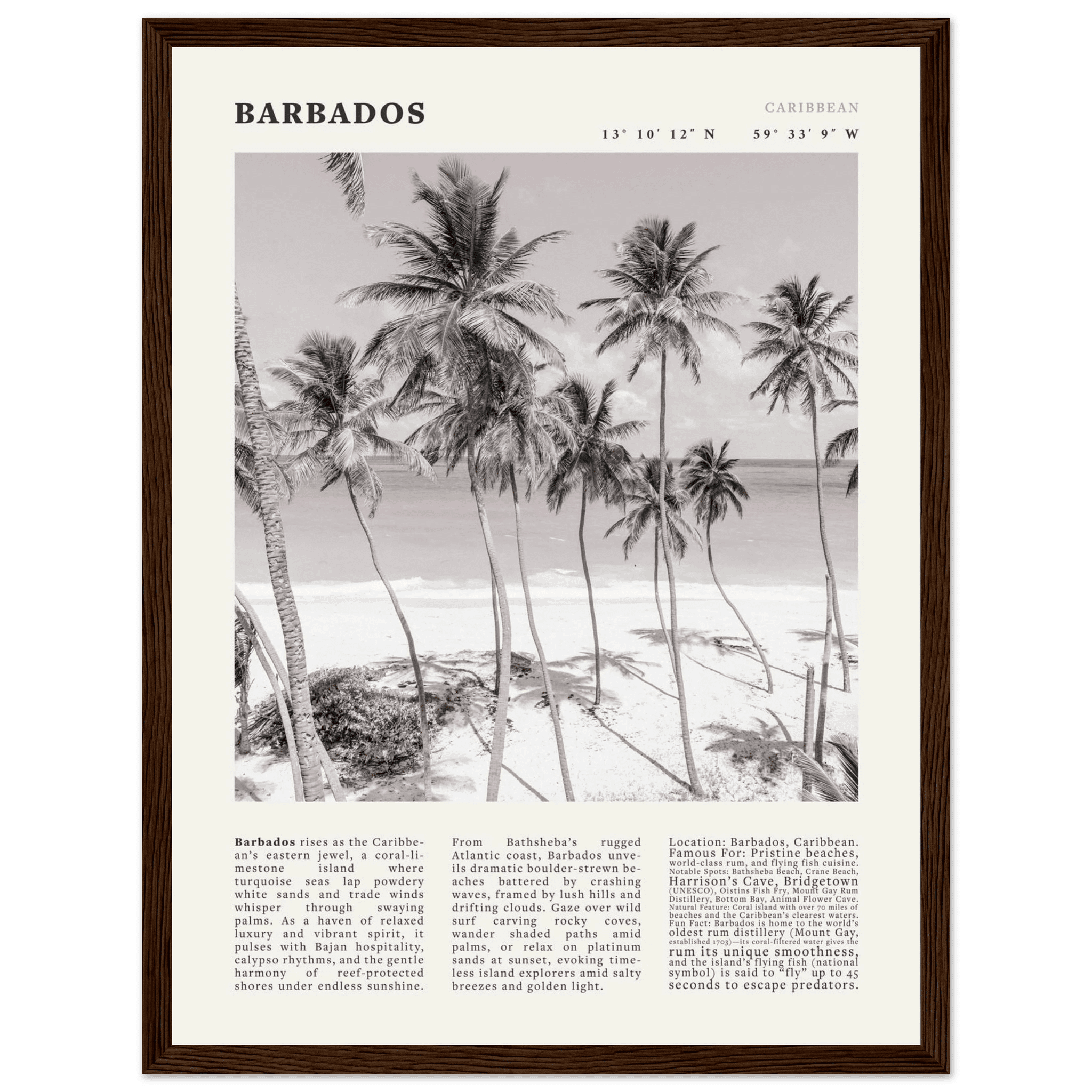Barbados Poster Black and White – Vintage Caribbean Palm Beach Print (Digital & Printed Options) - Evergreen Posters