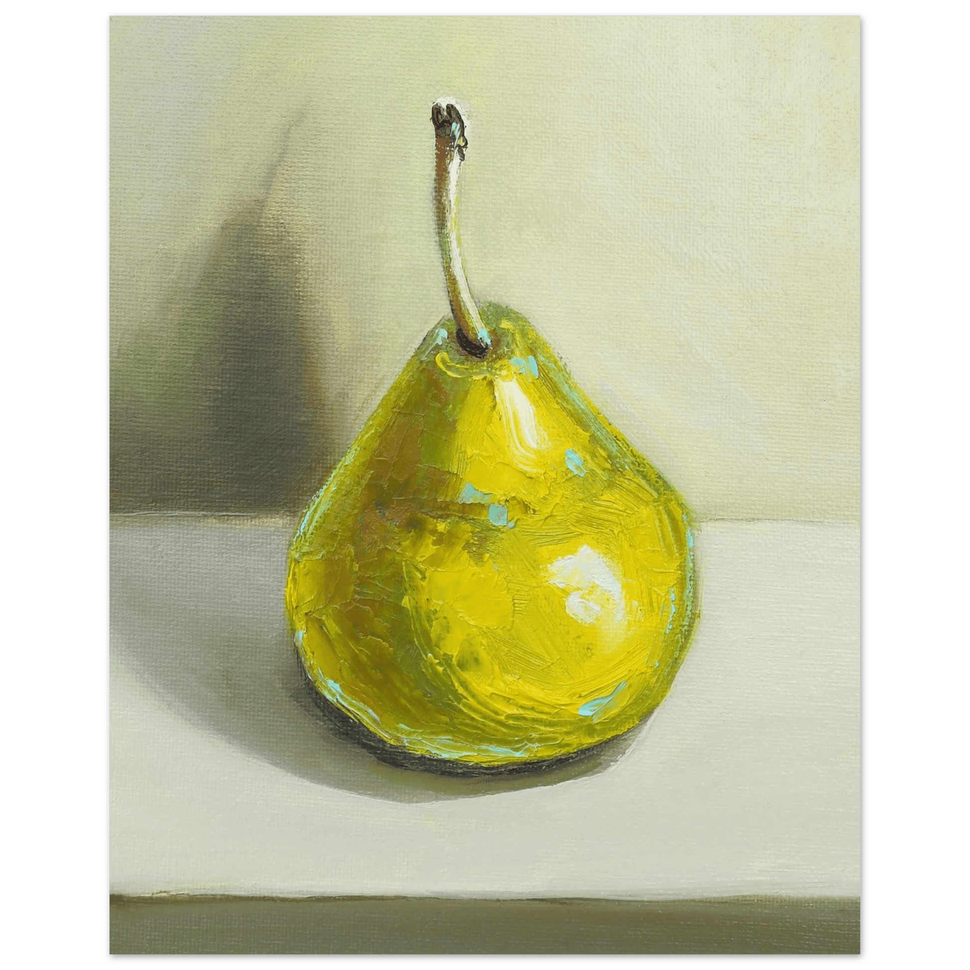 Pear Print | Green Pear Oil Painting Wall Art | Kitchen Poster - Evergreen Posters