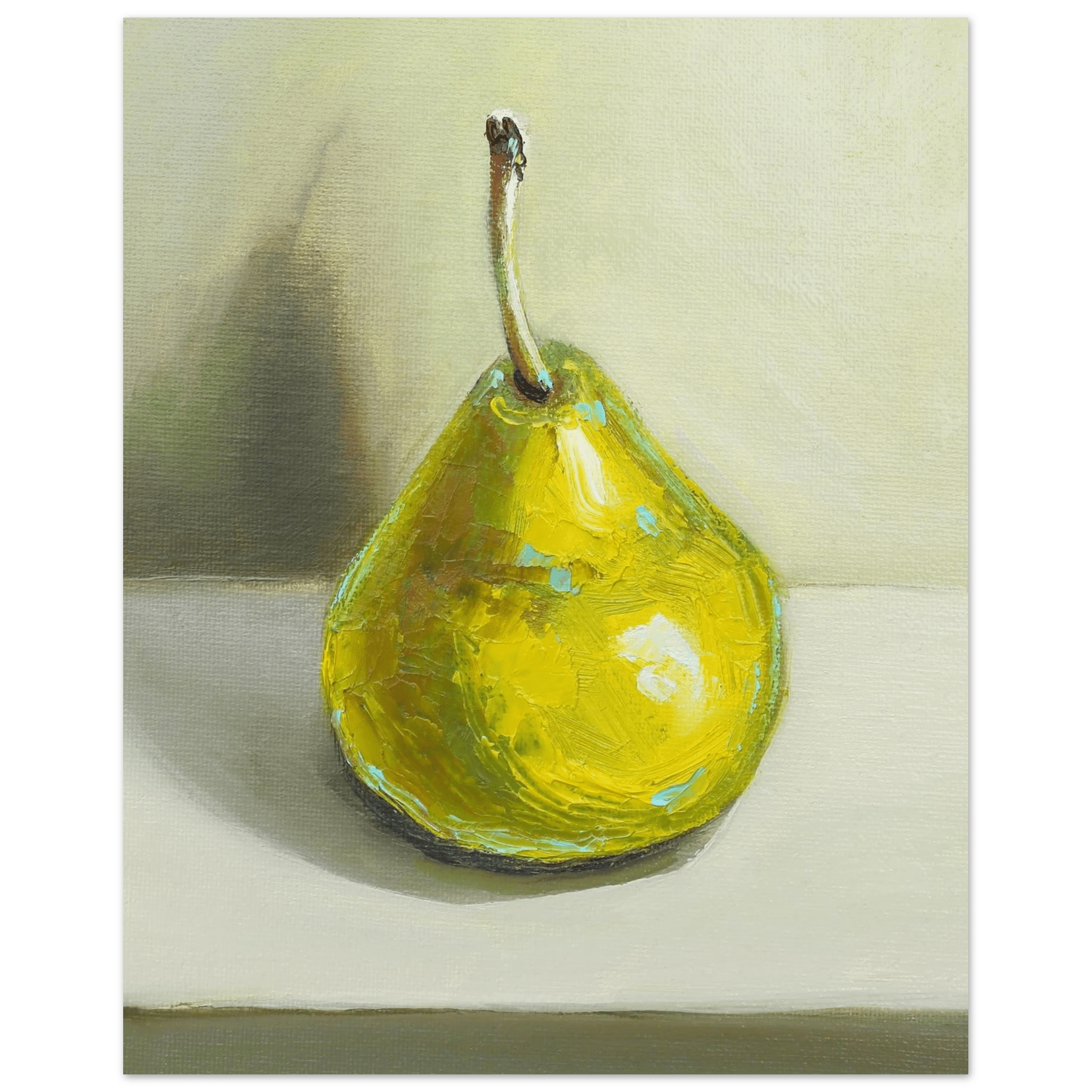 Pear Print | Green Pear Oil Painting Wall Art | Kitchen Poster - Evergreen Posters