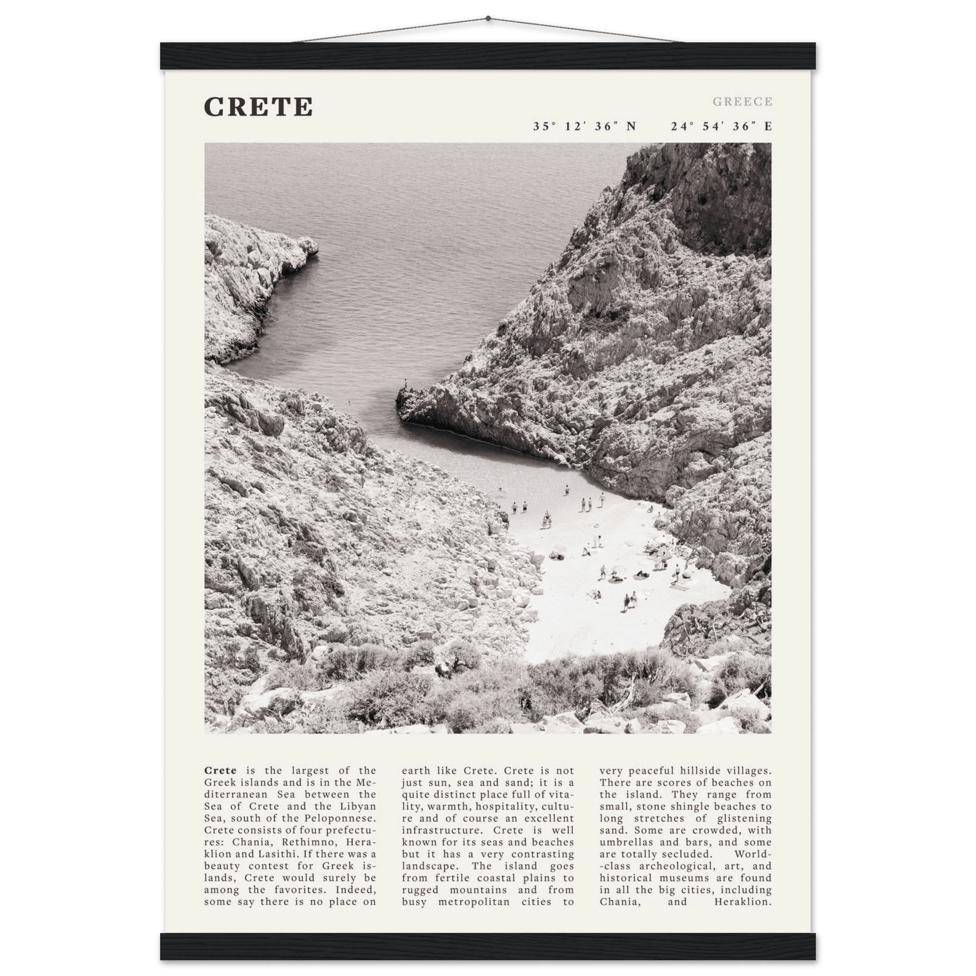 Crete Poster | Black & White Greece Beach Wall Art | Mediterranean Travel Print - Evergreen Posters