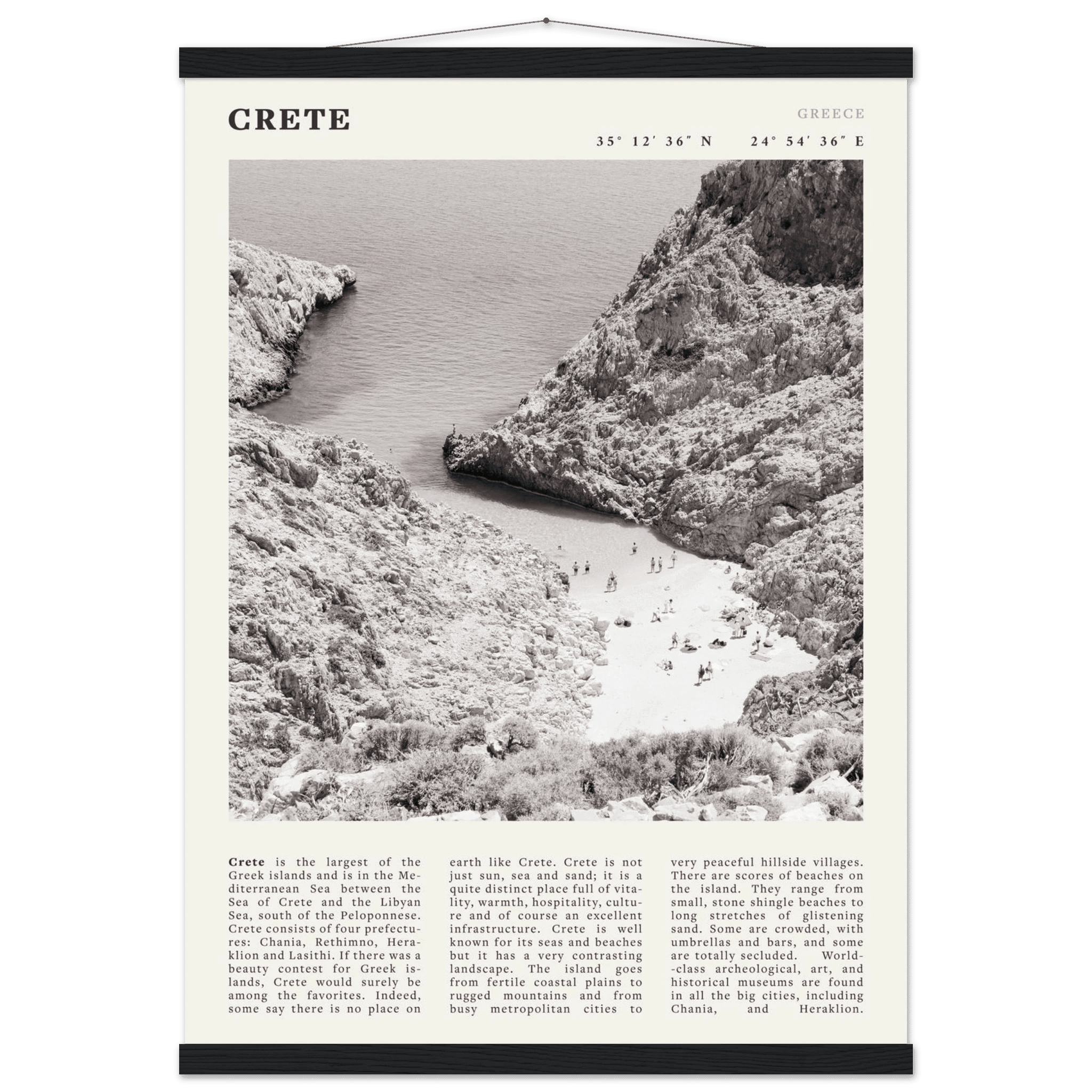 Crete Poster | Black & White Greece Beach Wall Art | Mediterranean Travel Print - Evergreen Posters