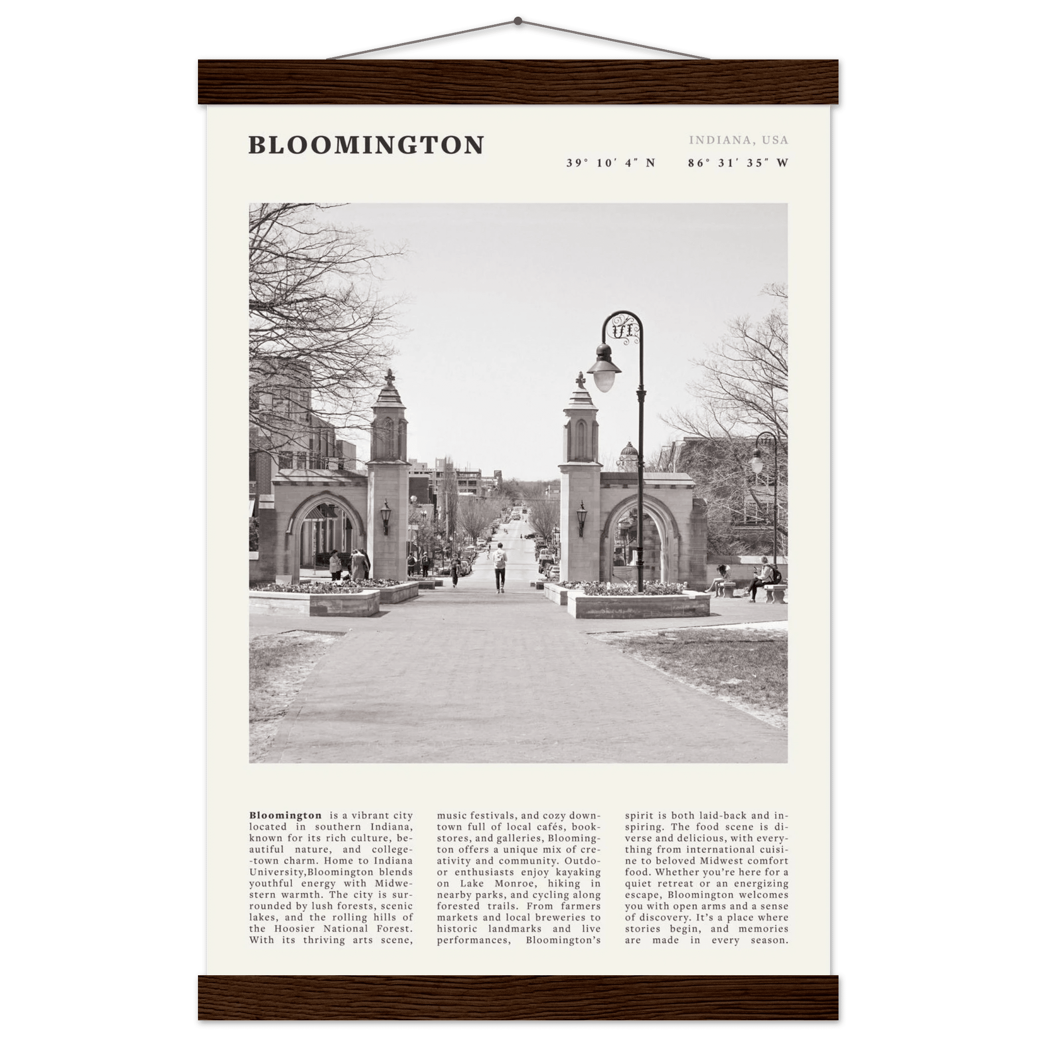 Bloomington Indiana Black and White Vintage Poster - Evergreen Posters