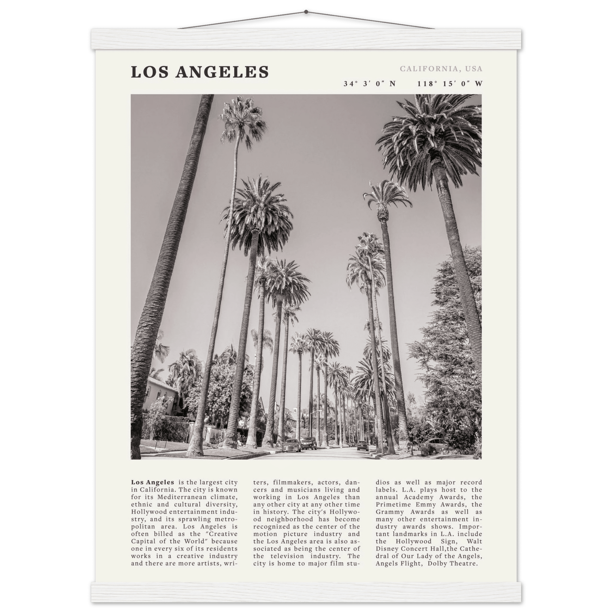 Los Angeles Poster | Black & White Palm Trees Wall Art | California Travel Print - Evergreen Posters
