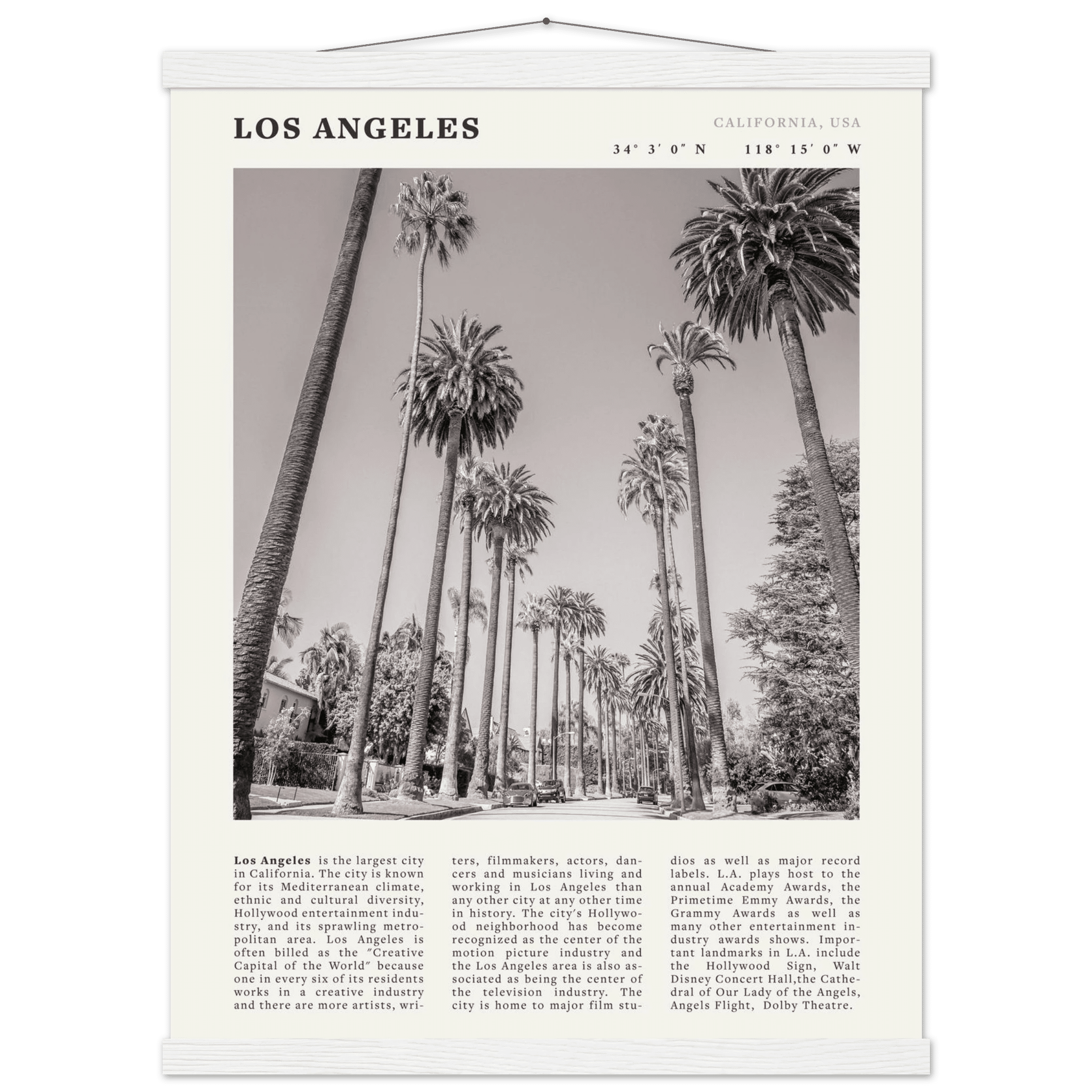 Los Angeles Poster | Black & White Palm Trees Wall Art | California Travel Print - Evergreen Posters