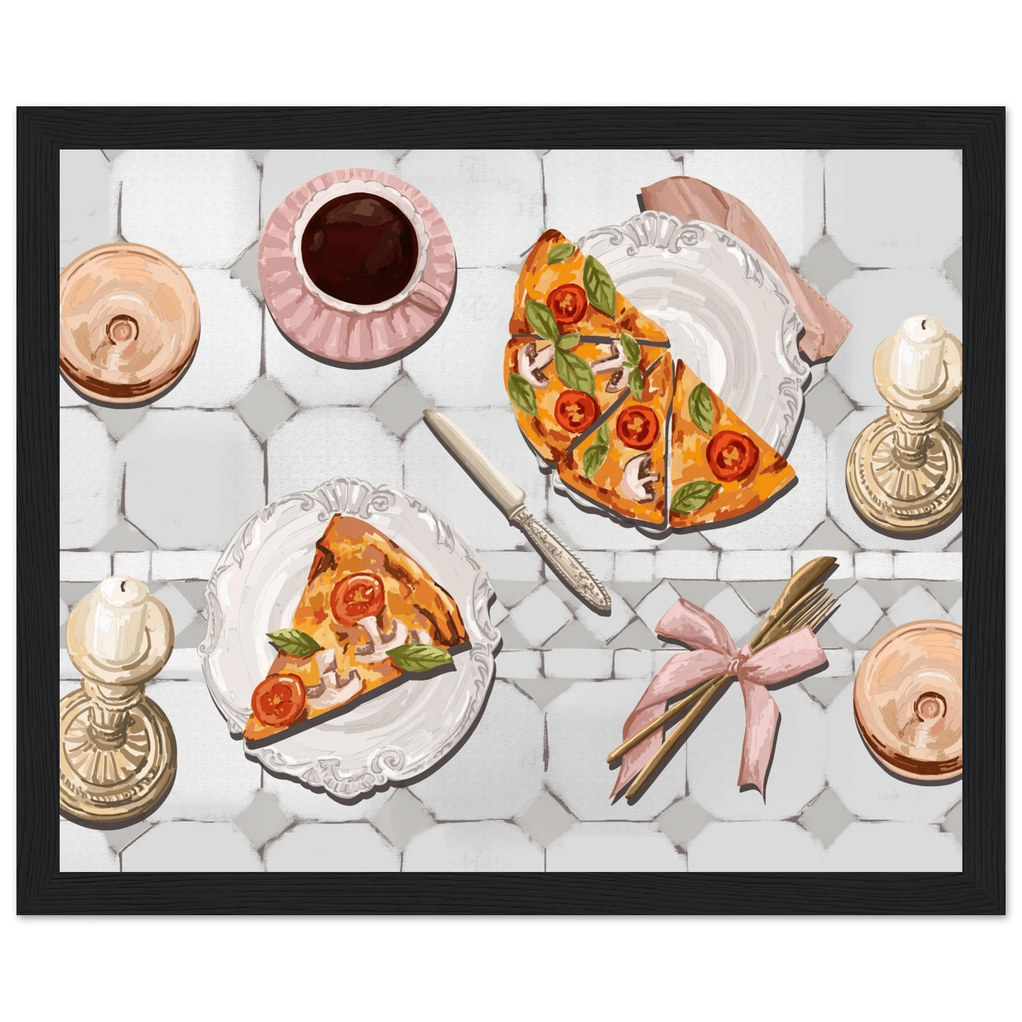 Pizza & Tea Kitchen Poster | Horizontal Food Wall Art | Italian Dining Room Print - Evergreen Posters