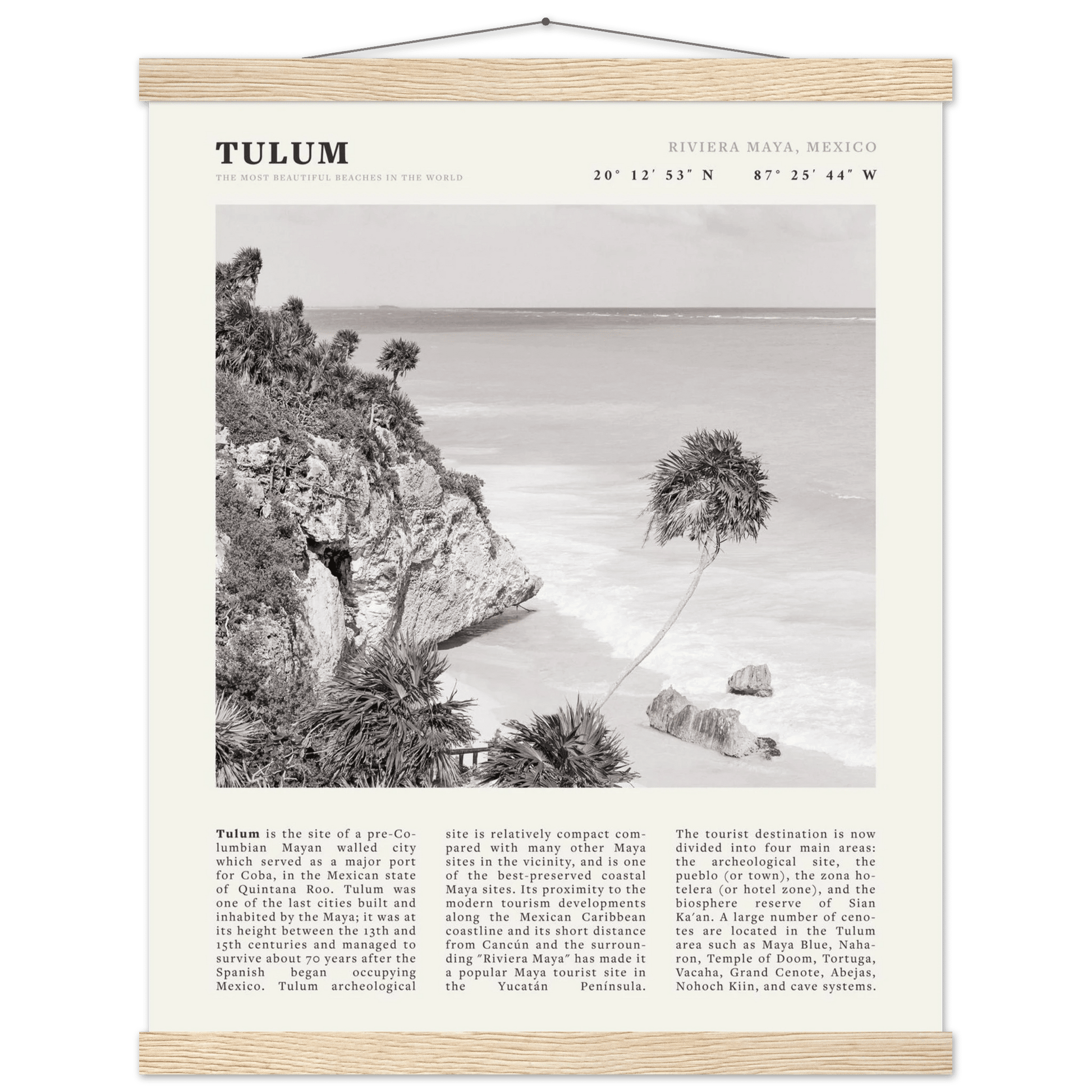 Tulum Poster | Black & White Riviera Maya Mexico Wall Art | Beach Travel Print - Evergreen Posters