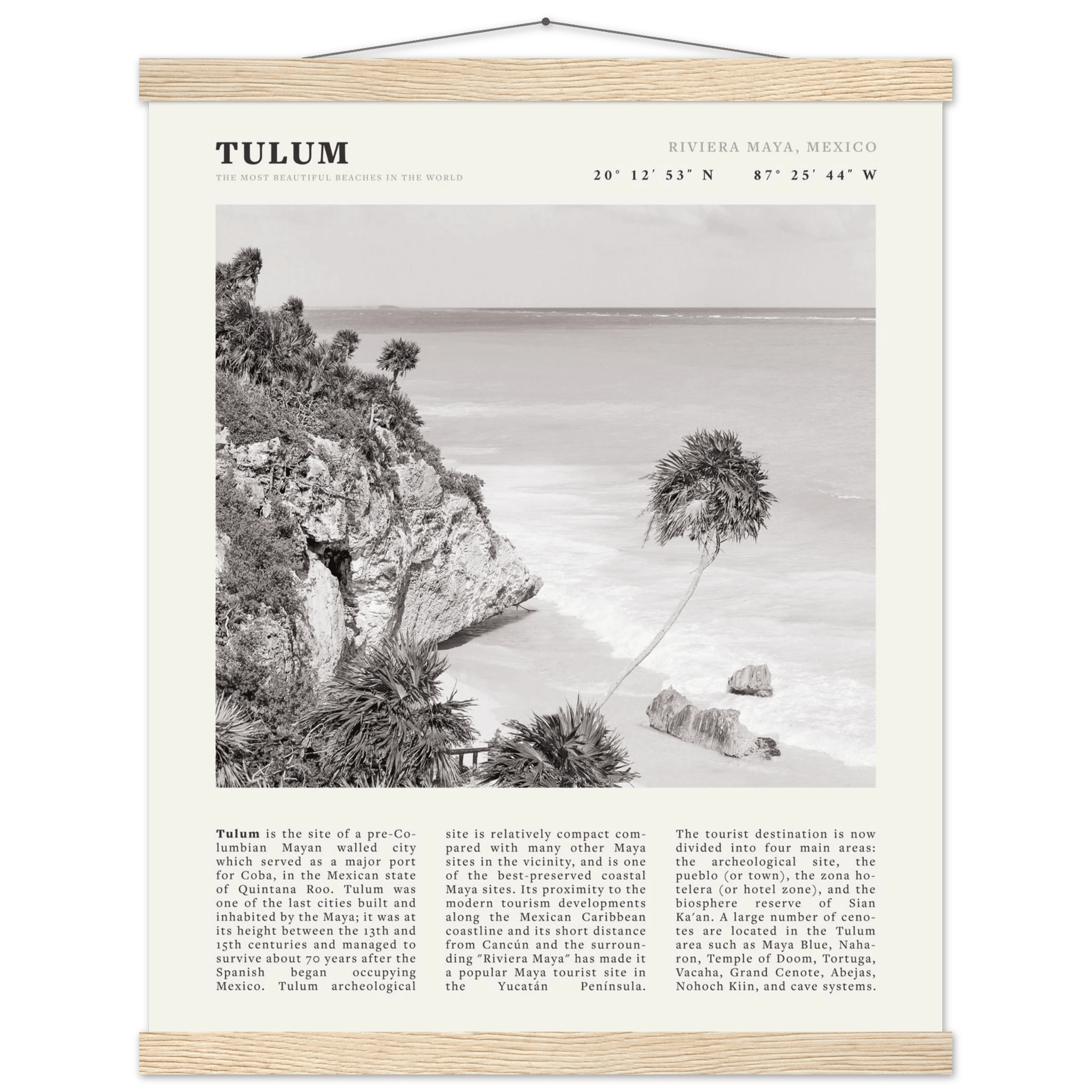 Tulum Poster | Black & White Riviera Maya Mexico Wall Art | Beach Travel Print - Evergreen Posters
