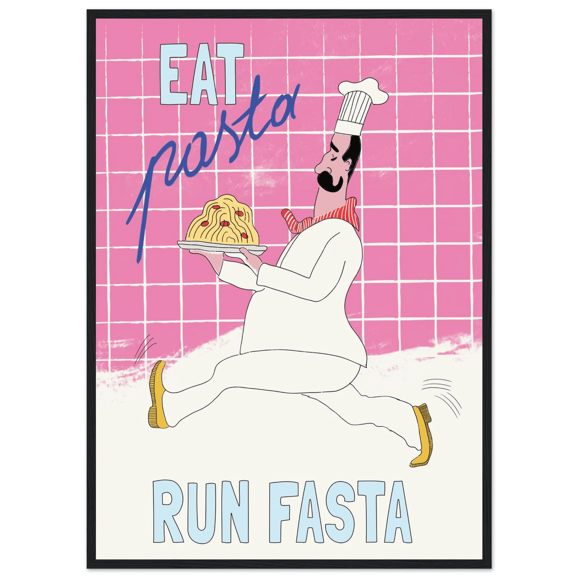 Eat Pasta Run Fasta Poster – Playful Kitchen Wall Art Print (Pink Edition) - Evergreen Posters