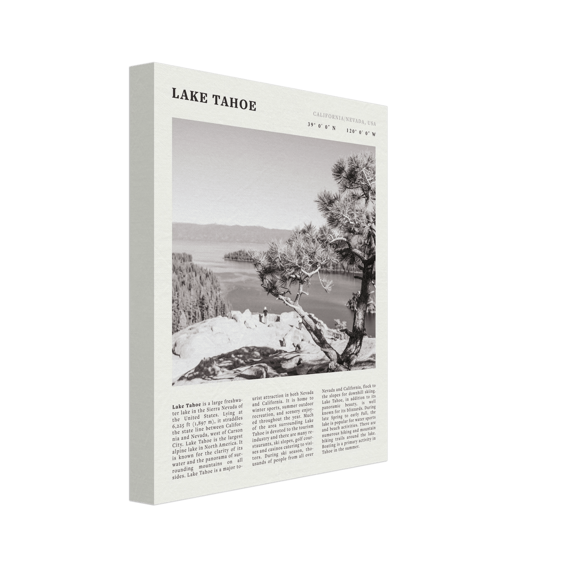 Lake Tahoe Poster | Black & White California Nevada Wall Art | Nature Travel Print Decor - Evergreen Posters