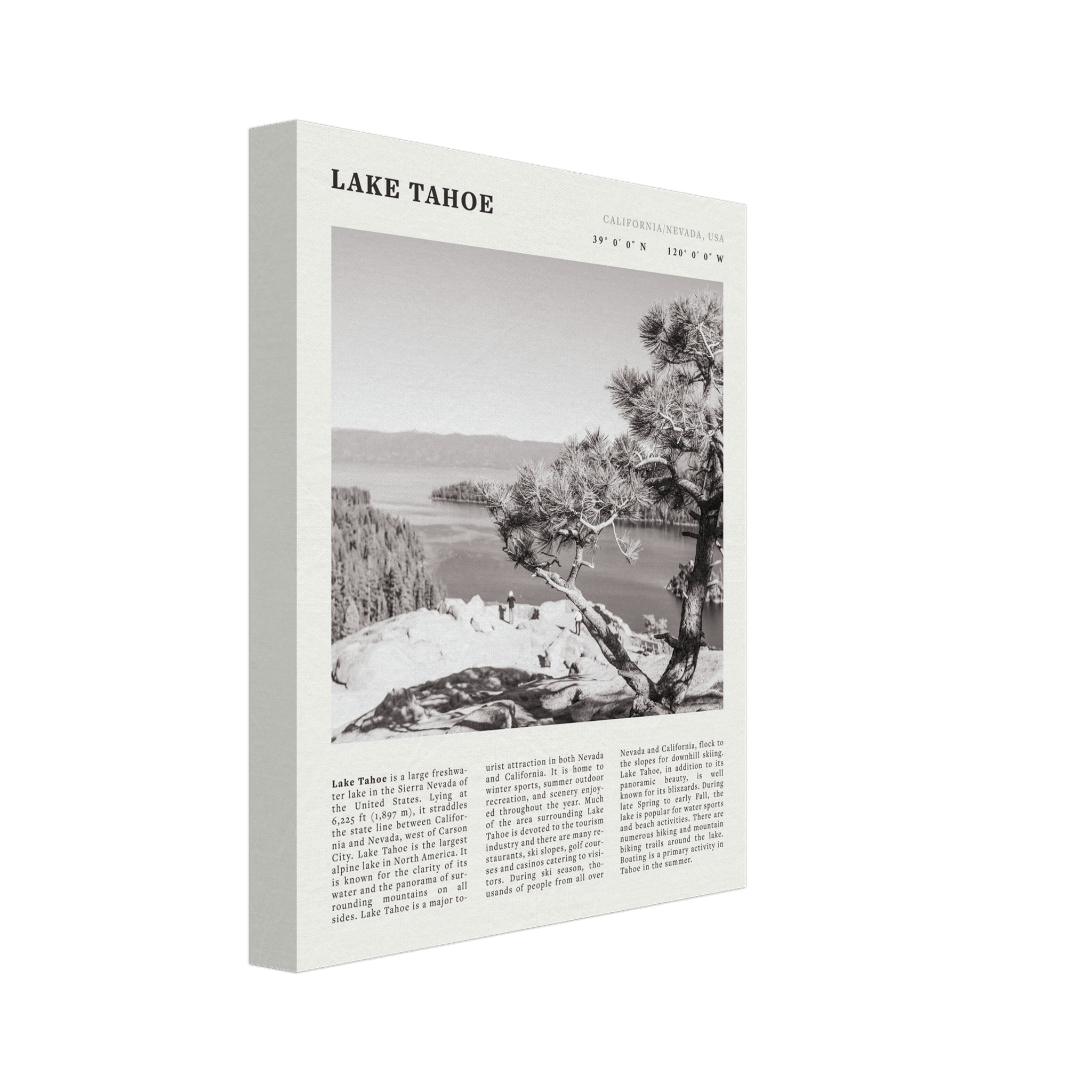 Lake Tahoe Poster | Black & White California Nevada Wall Art | Nature Travel Print Decor - Evergreen Posters