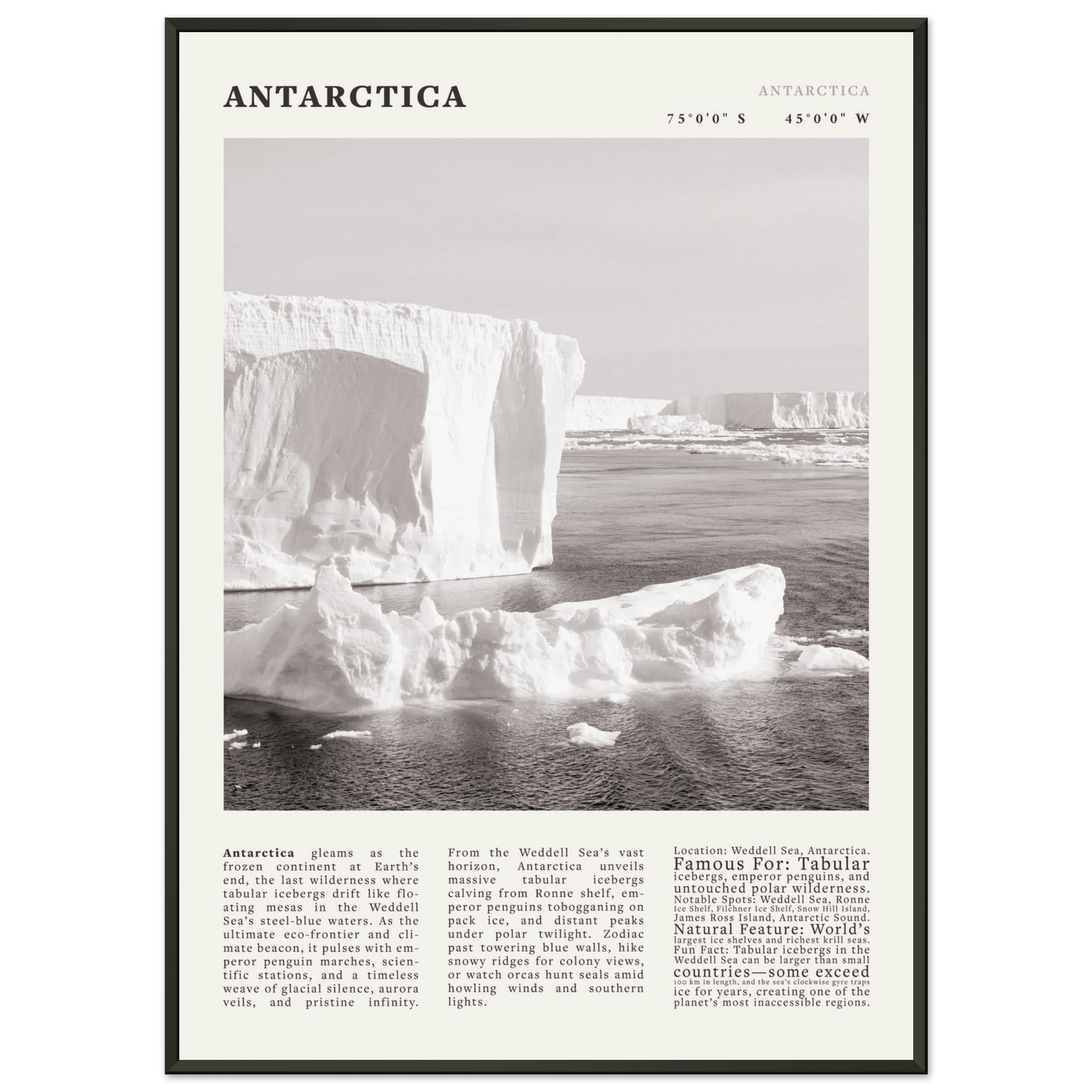 Antarctica Poster Black and White – Vintage Weddell Sea Iceberg Print (Digital & Printed Options) - Evergreen Posters