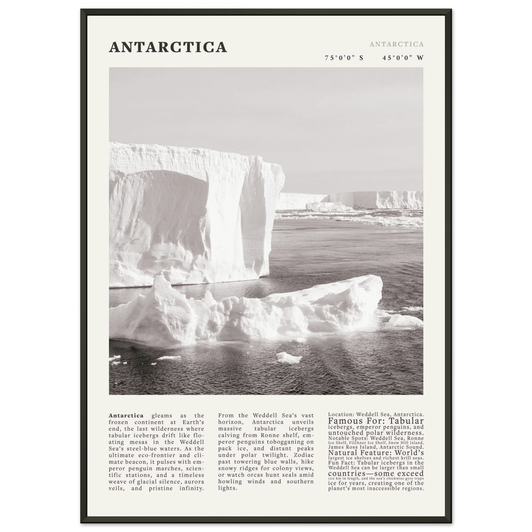 Antarctica Poster Black and White – Vintage Weddell Sea Iceberg Print (Digital & Printed Options) - Evergreen Posters