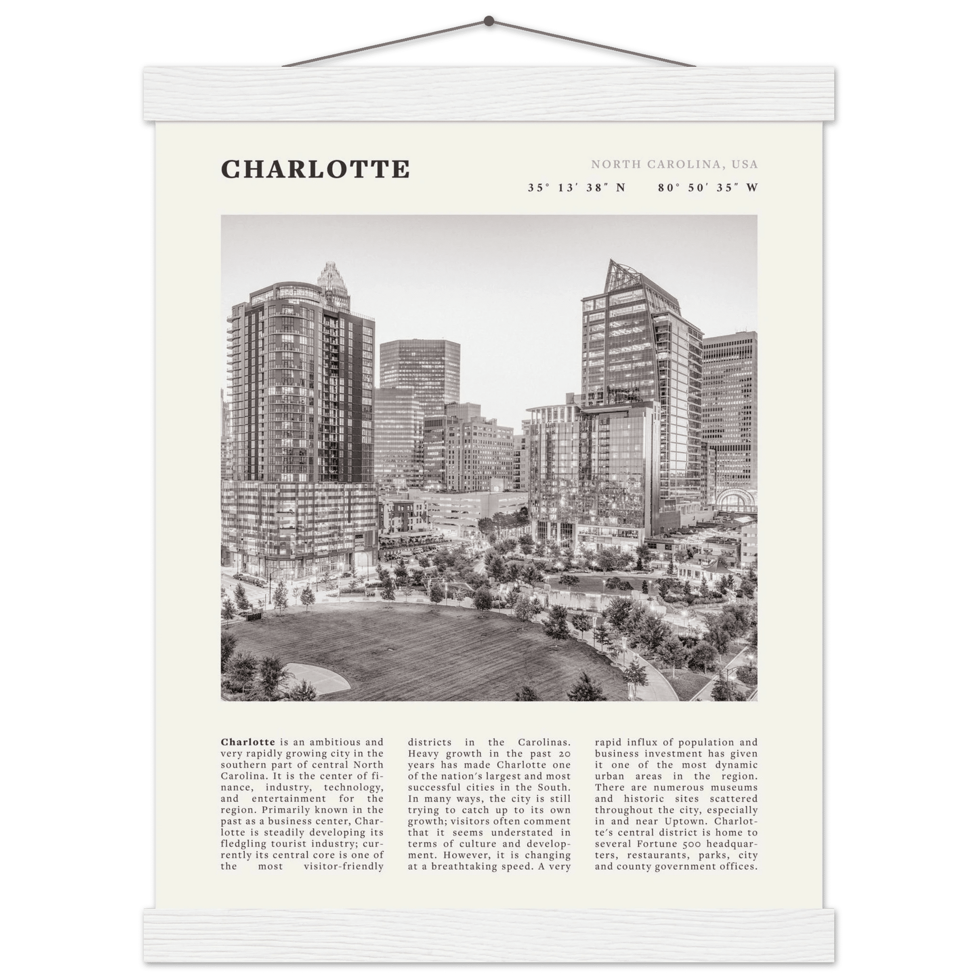 Charlotte Poster | Black & White North Carolina Skyline Wall Art | NC Travel Print - Evergreen Posters