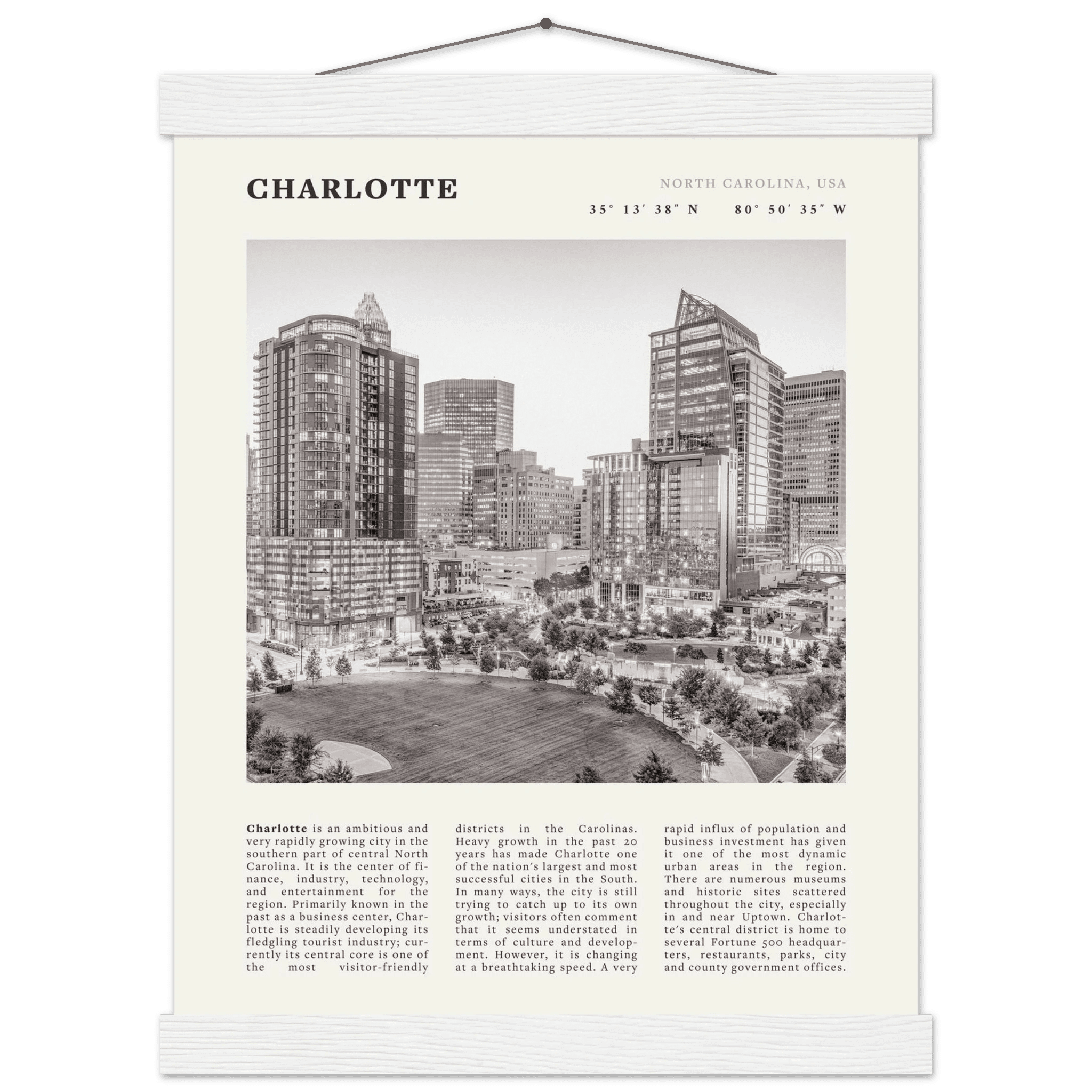 Charlotte Poster | Black & White North Carolina Skyline Wall Art | NC Travel Print - Evergreen Posters
