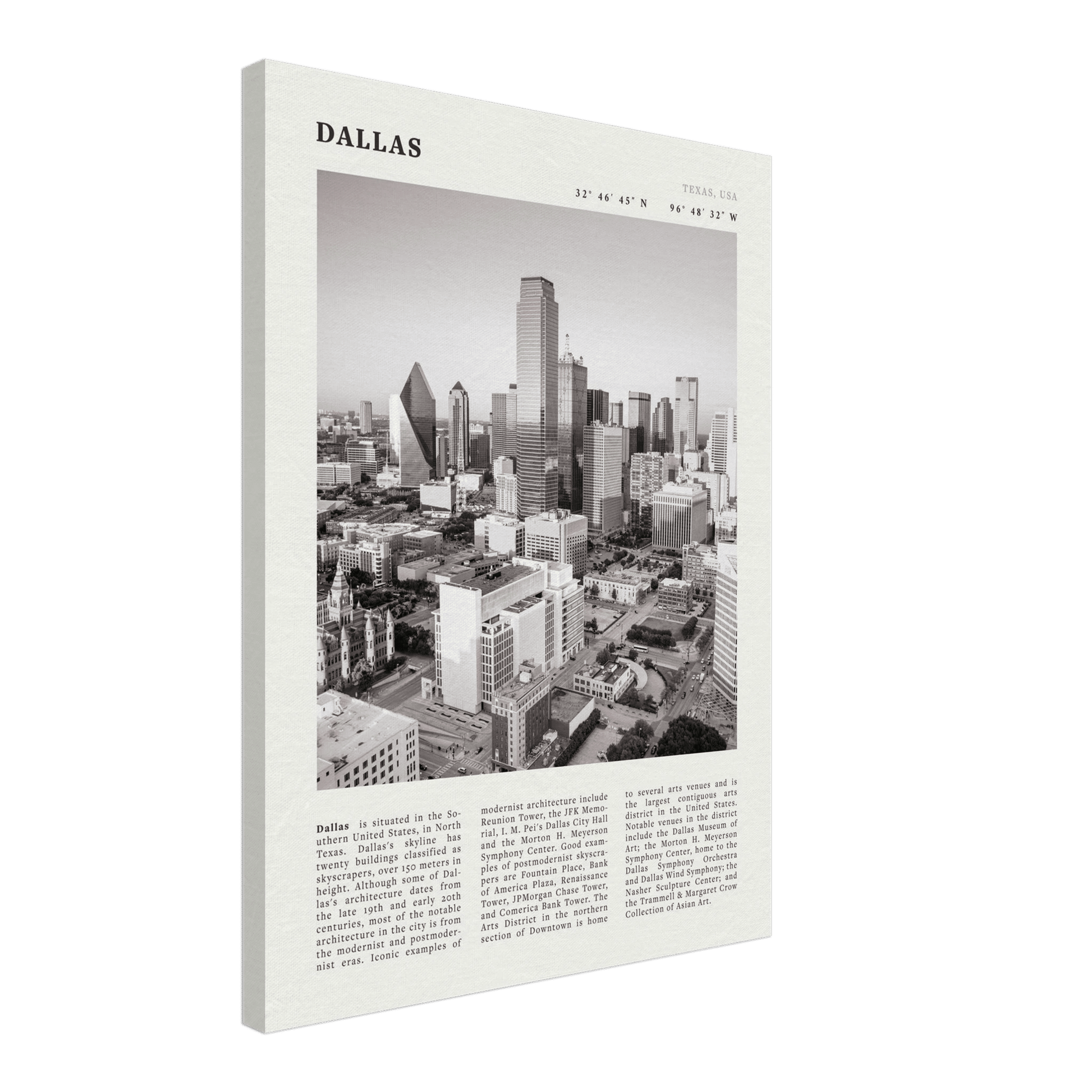 Dallas Poster | Black & White Texas Skyline Wall Art | City Travel Print Decor - Evergreen Posters