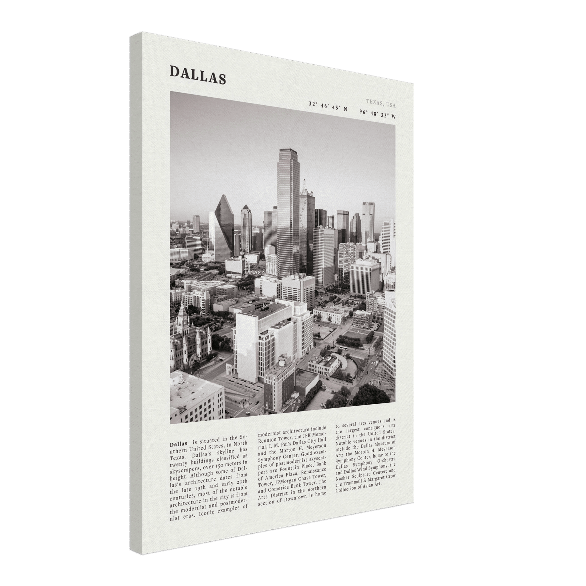 Dallas Poster | Black & White Texas Skyline Wall Art | City Travel Print Decor - Evergreen Posters