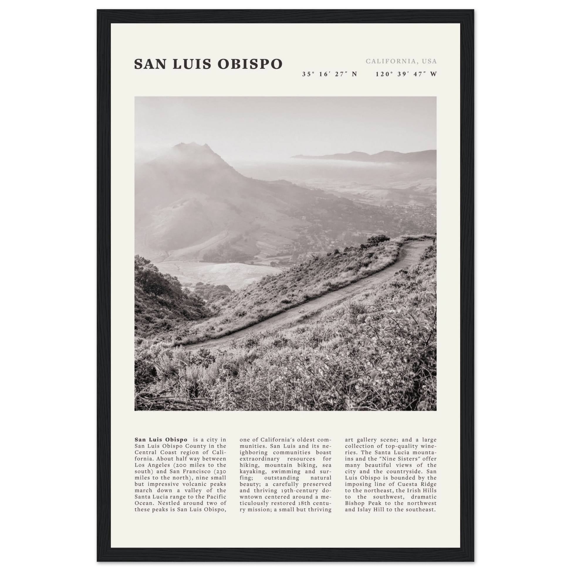 San Luis Obispo Poster | Black & White California Wall Art | SLO Travel Print - Evergreen Posters