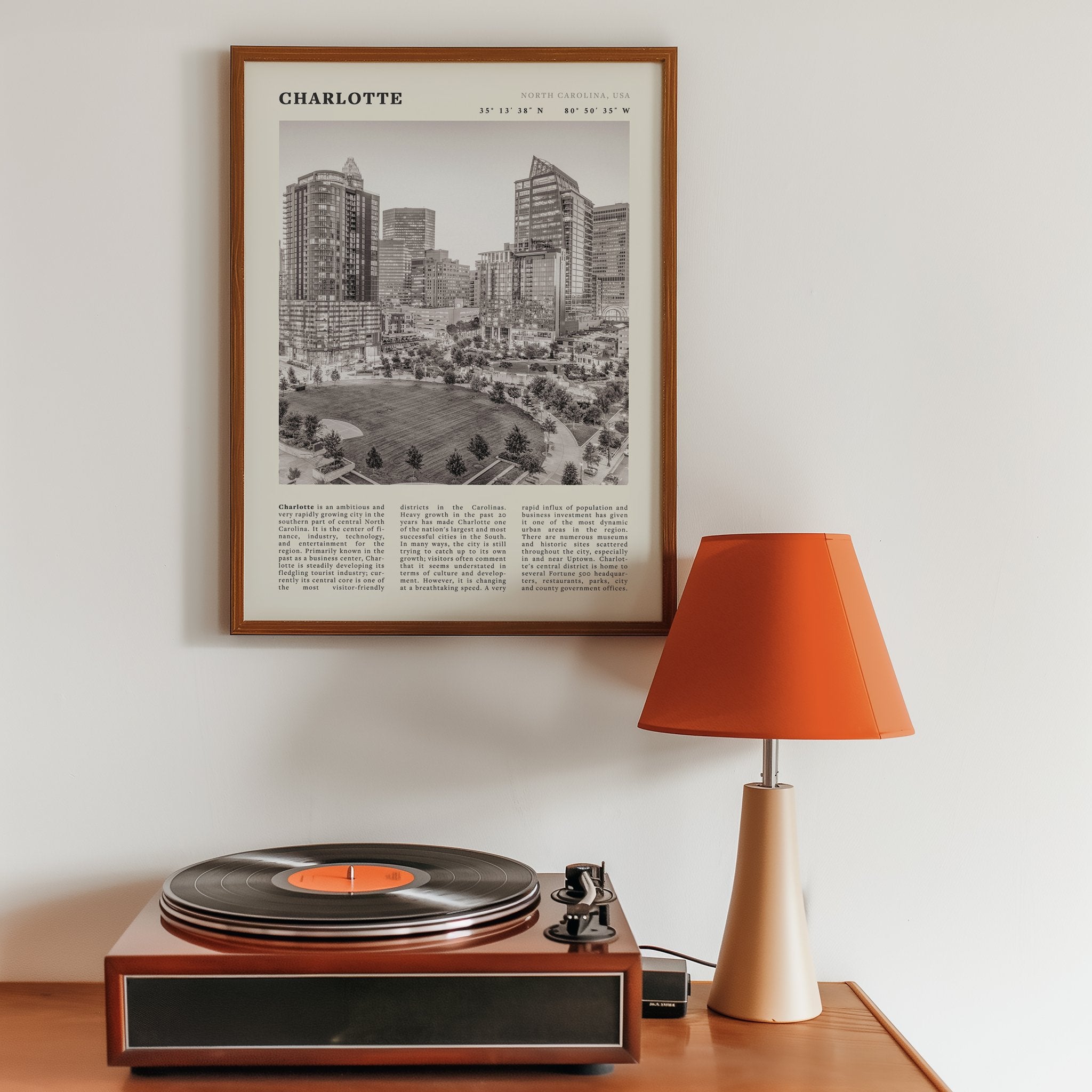 Charlotte Poster | Black & White North Carolina Skyline Wall Art | NC Travel Print - Evergreen Posters