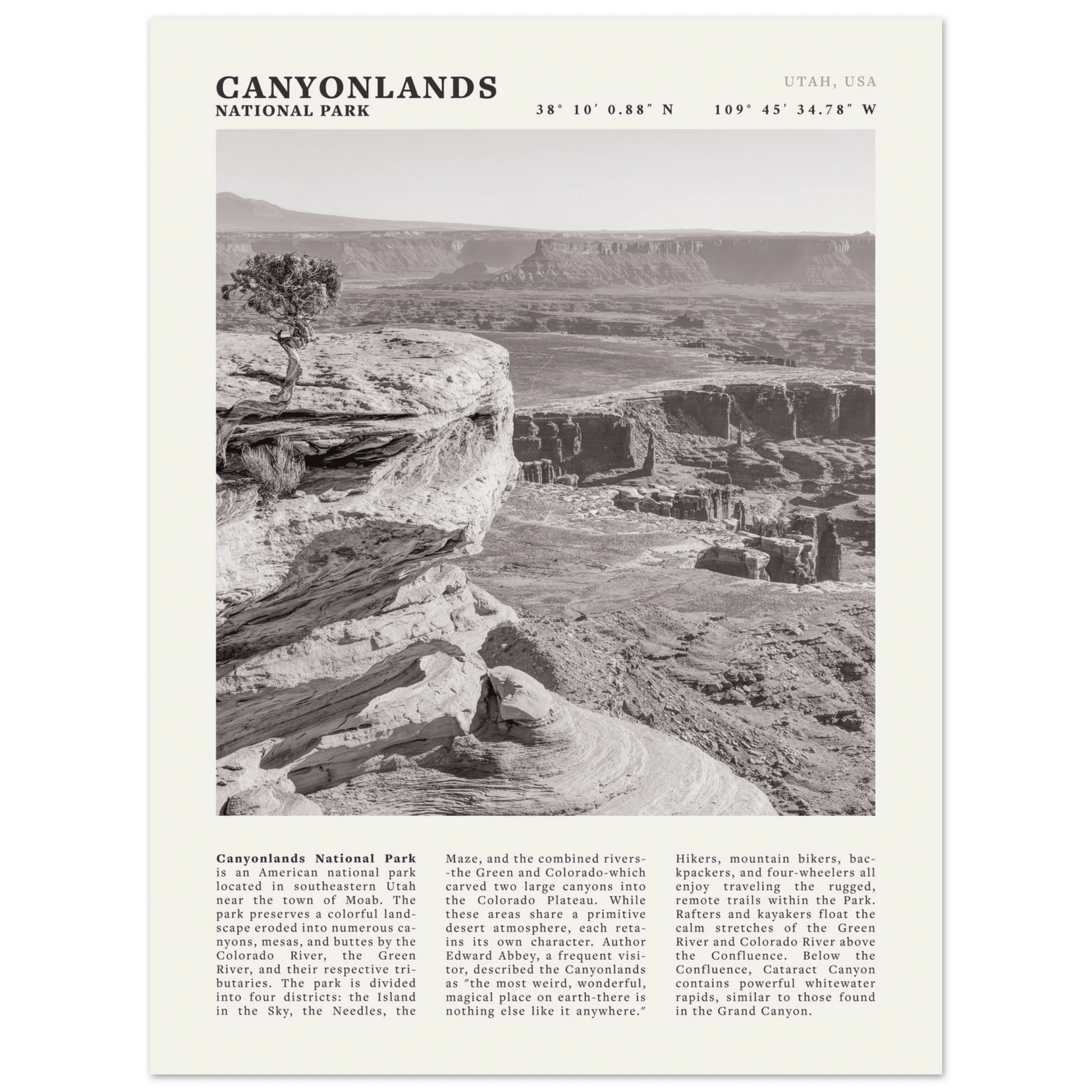 Canyonlands National Park Poster | Black & White Utah Wall Art | Canyon Travel Print - Evergreen Posters