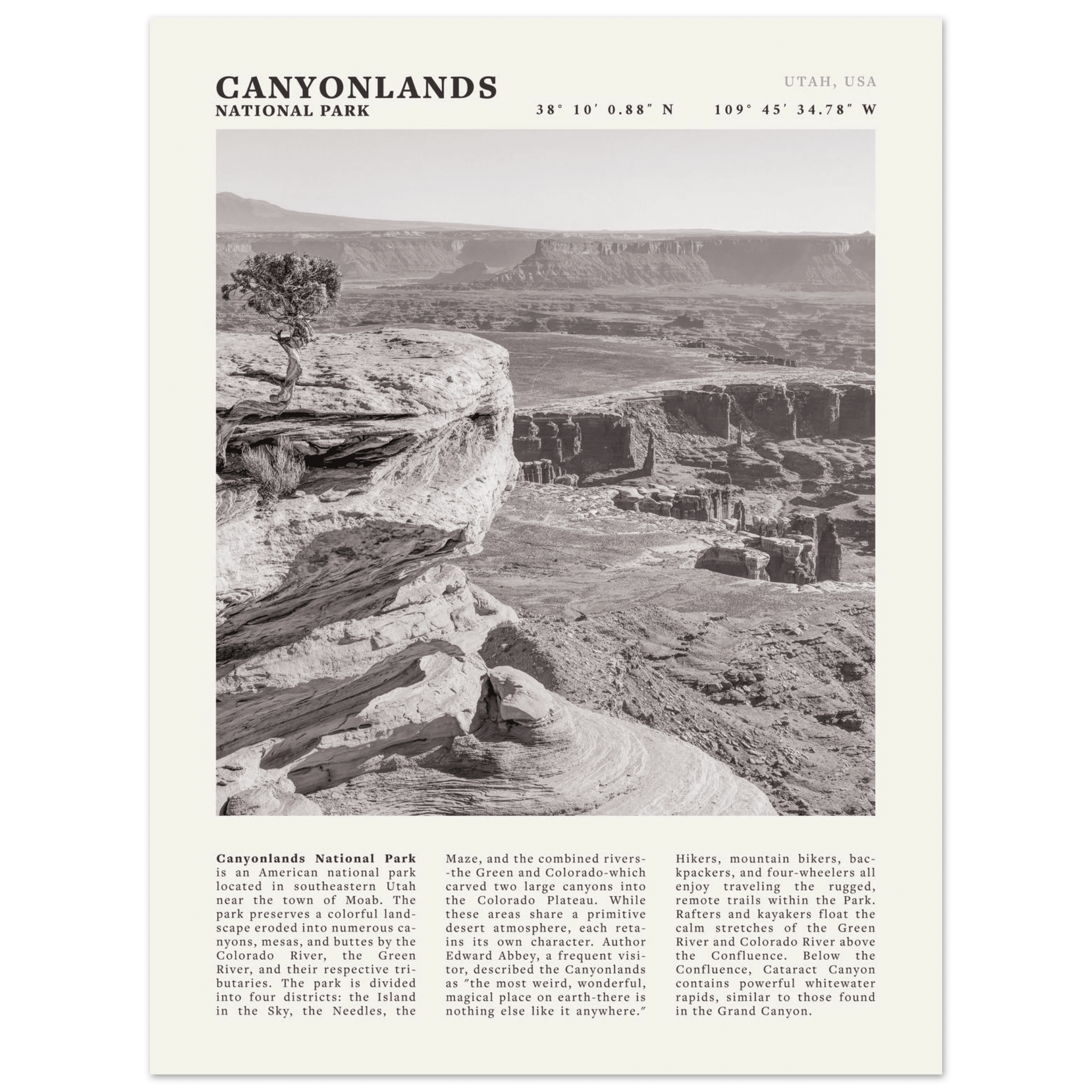 Canyonlands National Park Poster | Black & White Utah Wall Art | Canyon Travel Print - Evergreen Posters
