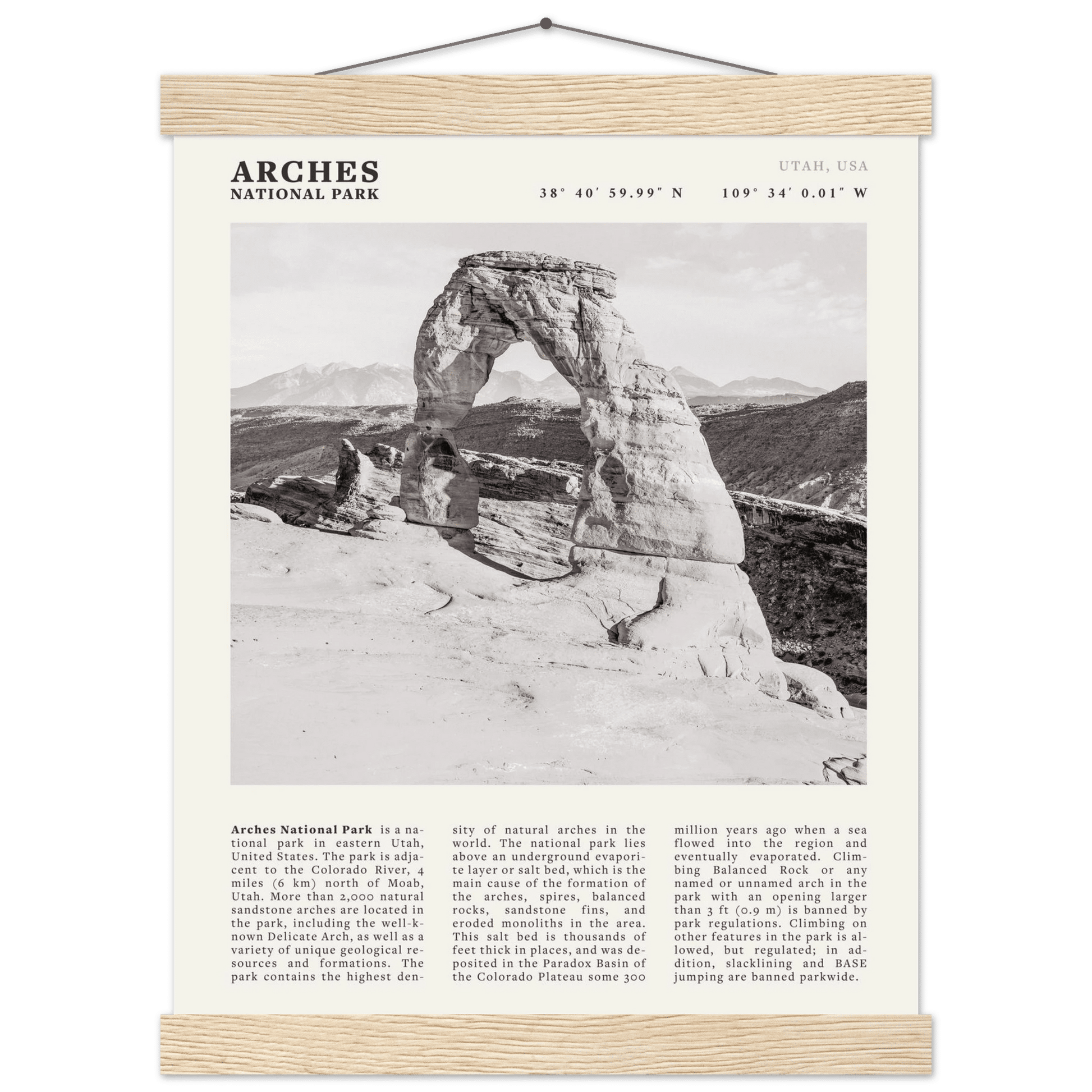Arches National Park Poster | Black & White Utah Wall Art | Delicate Arch Print - Evergreen Posters