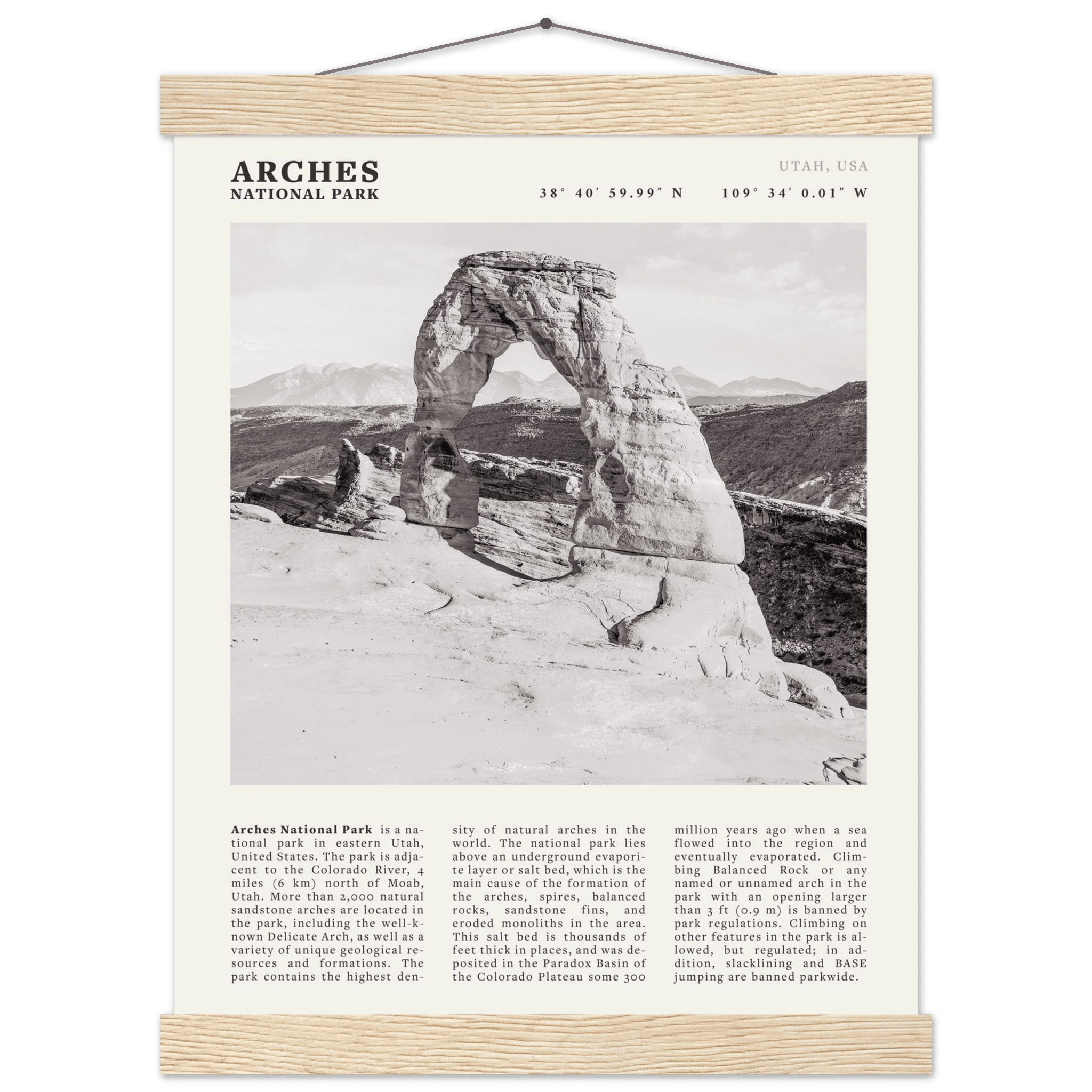 Arches National Park Poster | Black & White Utah Wall Art | Delicate Arch Print - Evergreen Posters