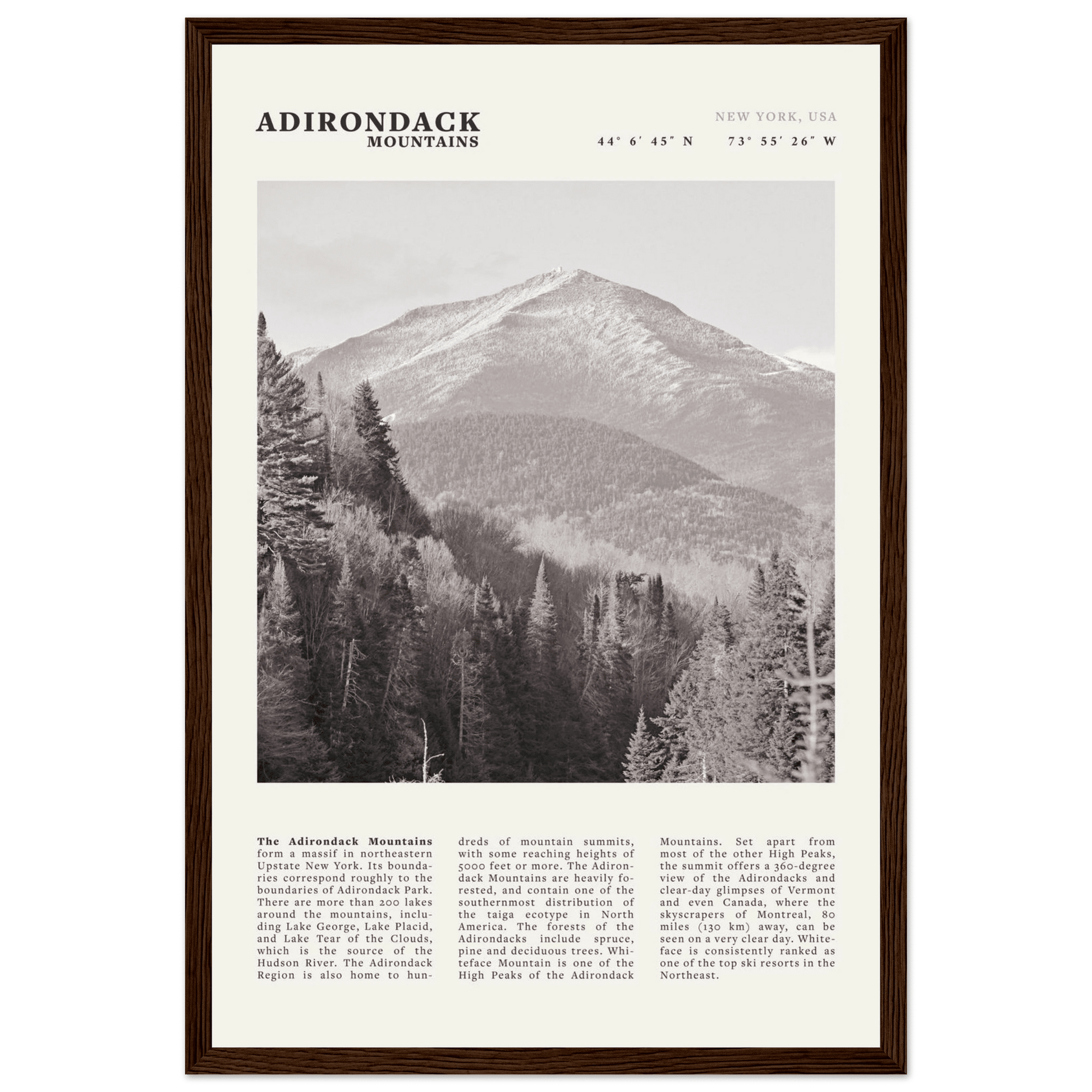 Adirondack Mountains Poster | Black & White New York Nature Wall Art | Hiking Print - Evergreen Posters