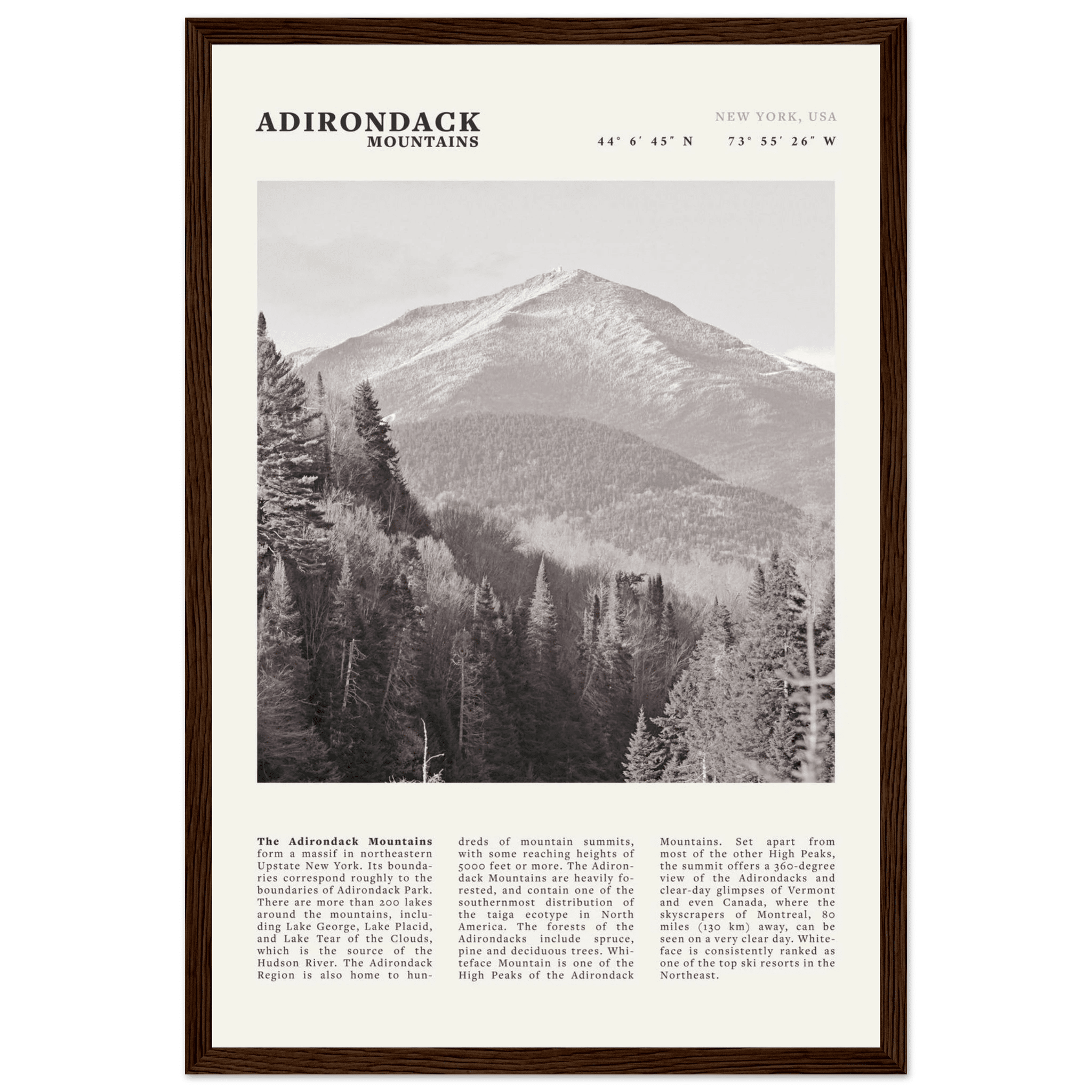 Adirondack Mountains Poster | Black & White New York Nature Wall Art | Hiking Print - Evergreen Posters