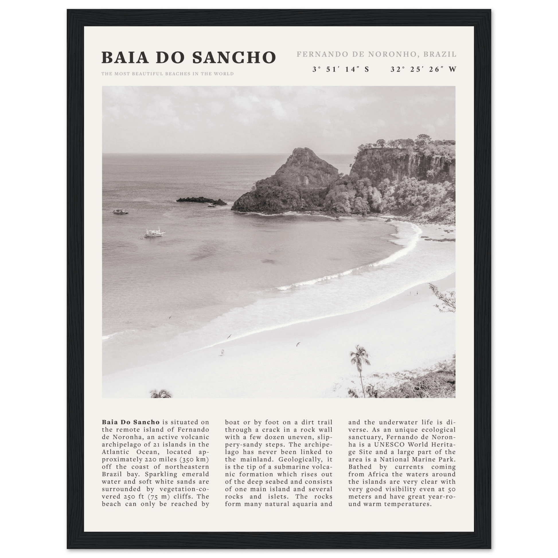 Baia Do Sancho Poster | Black & White Brazil Beach Wall Art | Fernando de Noronha - Evergreen Posters