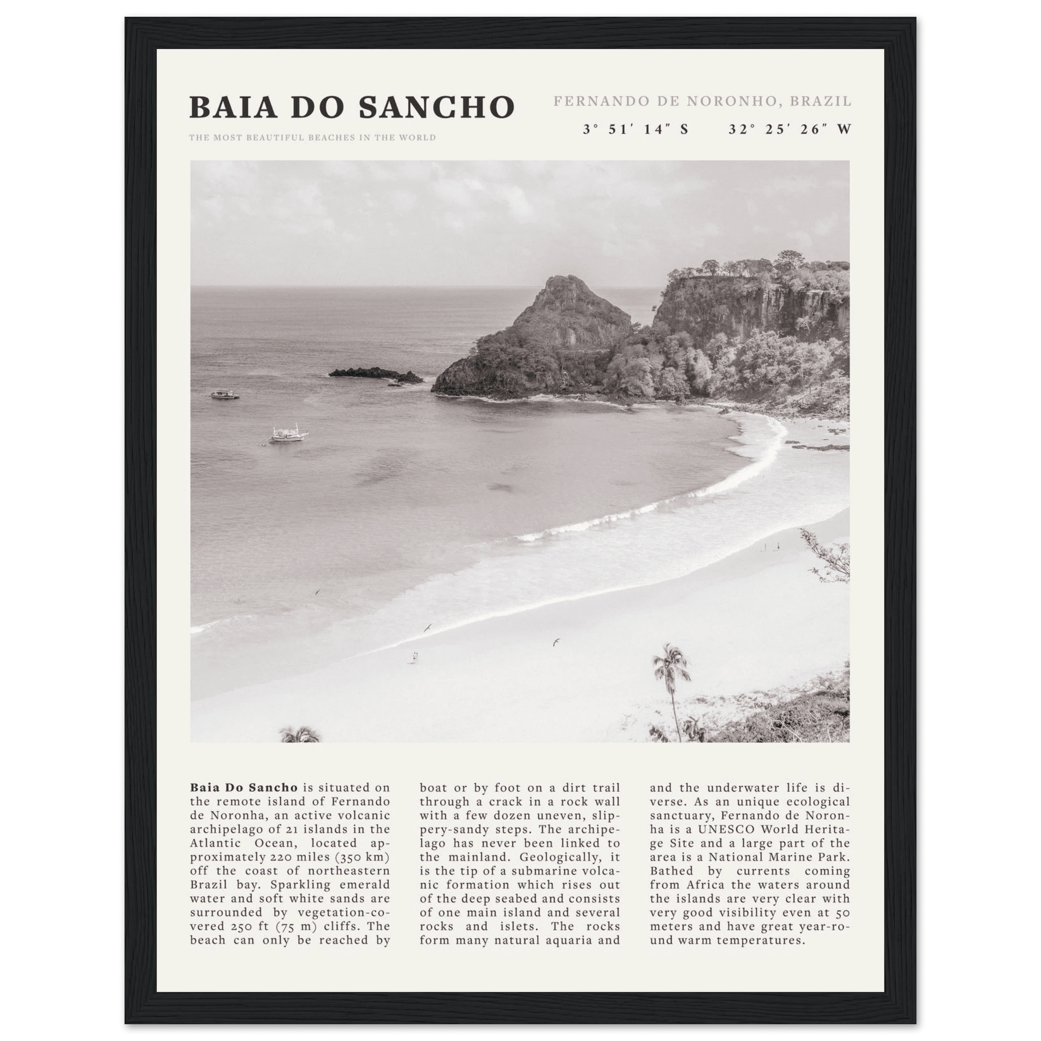 Baia Do Sancho Poster | Black & White Brazil Beach Wall Art | Fernando de Noronha - Evergreen Posters
