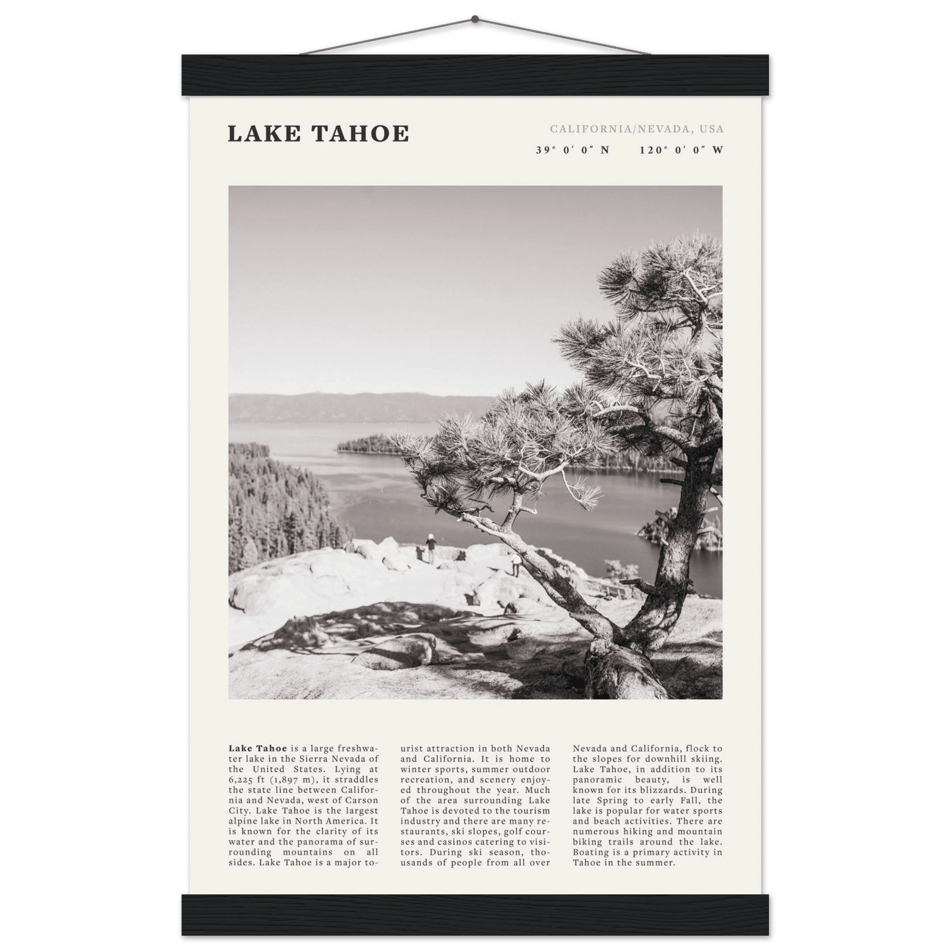 Lake Tahoe Poster | Black & White California Nevada Wall Art | Nature Travel Print Decor - Evergreen Posters