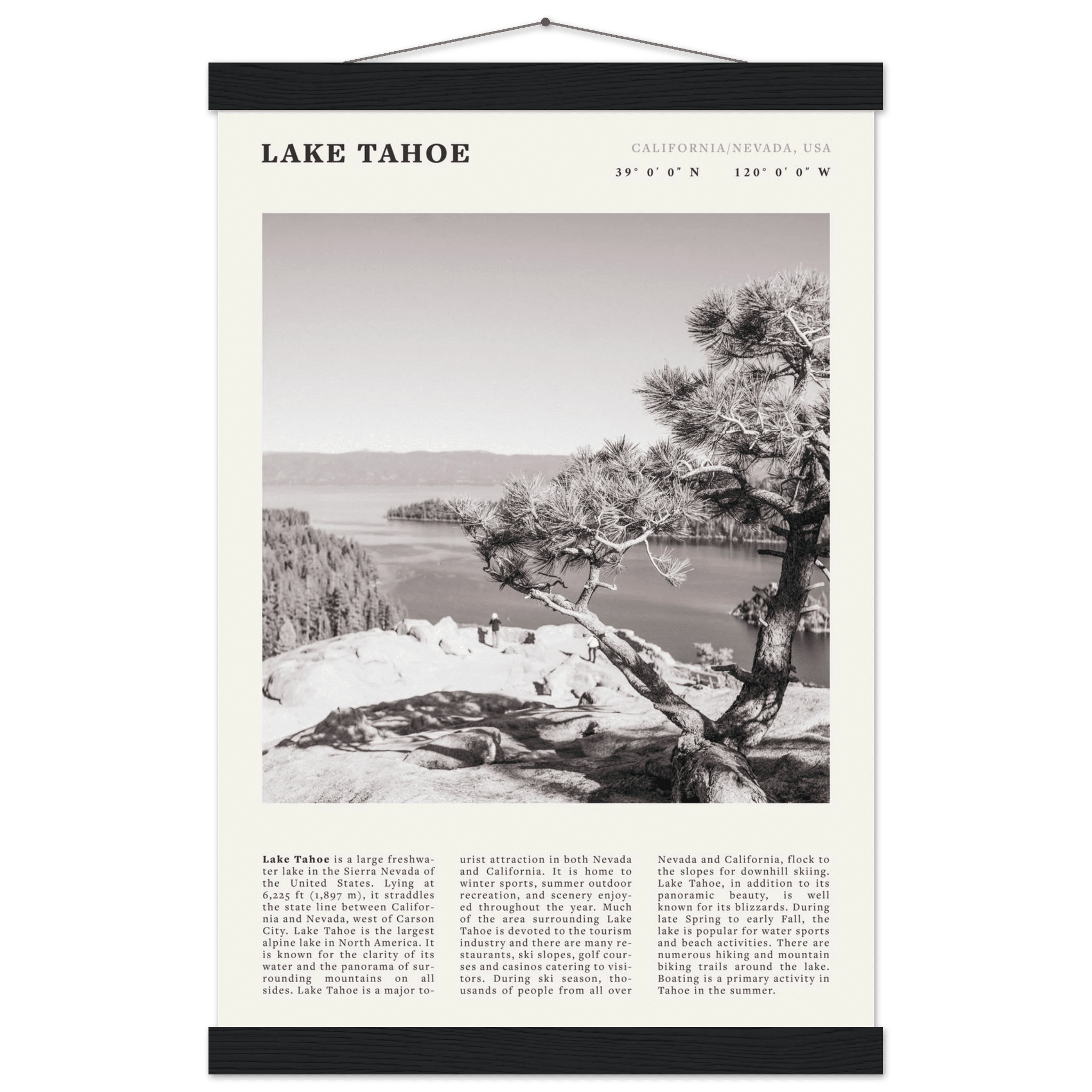 Lake Tahoe Poster | Black & White California Nevada Wall Art | Nature Travel Print Decor - Evergreen Posters