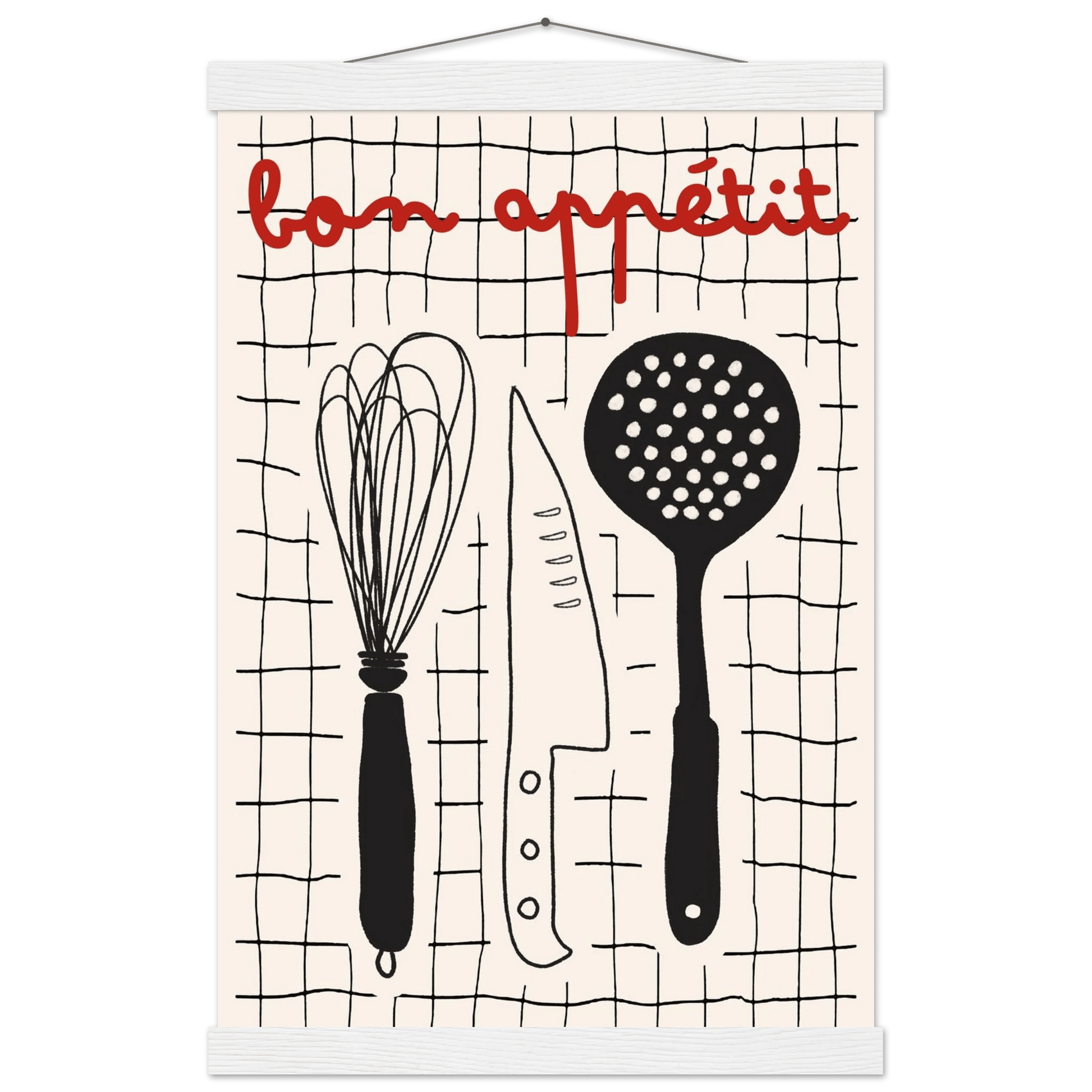 Bon Appétit French Kitchen Print | Bold Black Red Wall Art Poster - Evergreen Posters