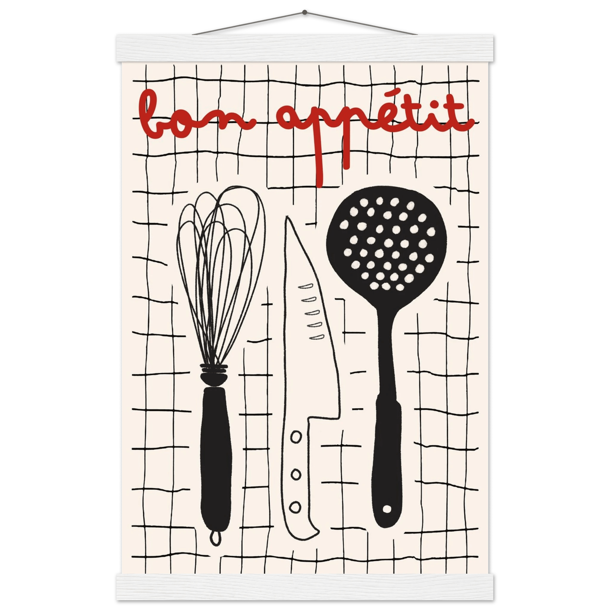 Bon Appétit French Kitchen Print | Bold Black Red Wall Art Poster - Evergreen Posters