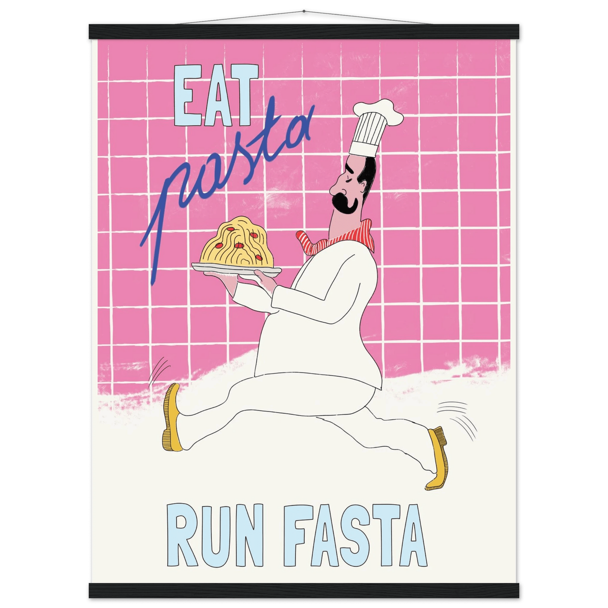 Eat Pasta Run Fasta Poster – Playful Kitchen Wall Art Print (Pink Edition) - Evergreen Posters