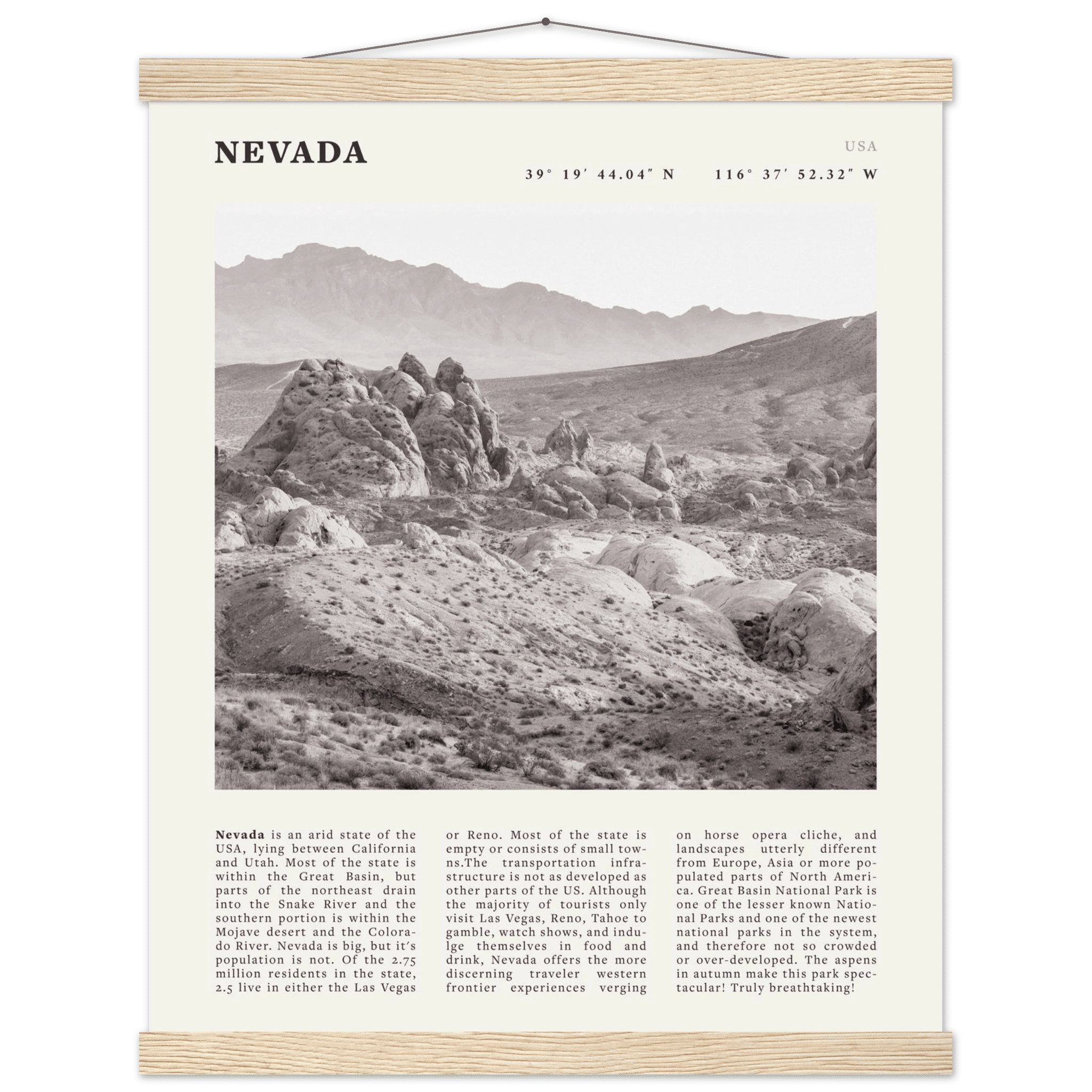 Nevada Poster | Black & White Desert Landscape Wall Art | USA Travel Print Decor - Evergreen Posters