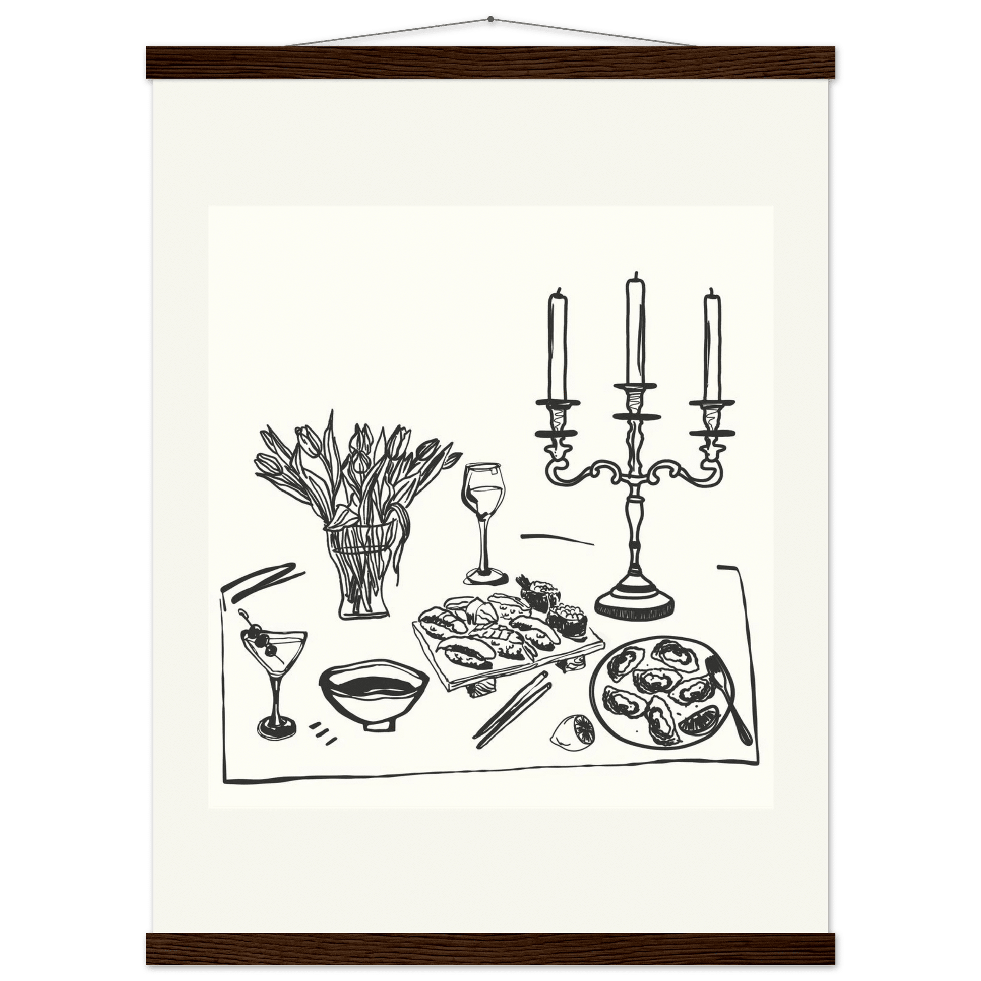 Fine Dining Table Print | Black Line Art Kitchen Wall Art | Elegant Dining Room Poster - Evergreen Posters