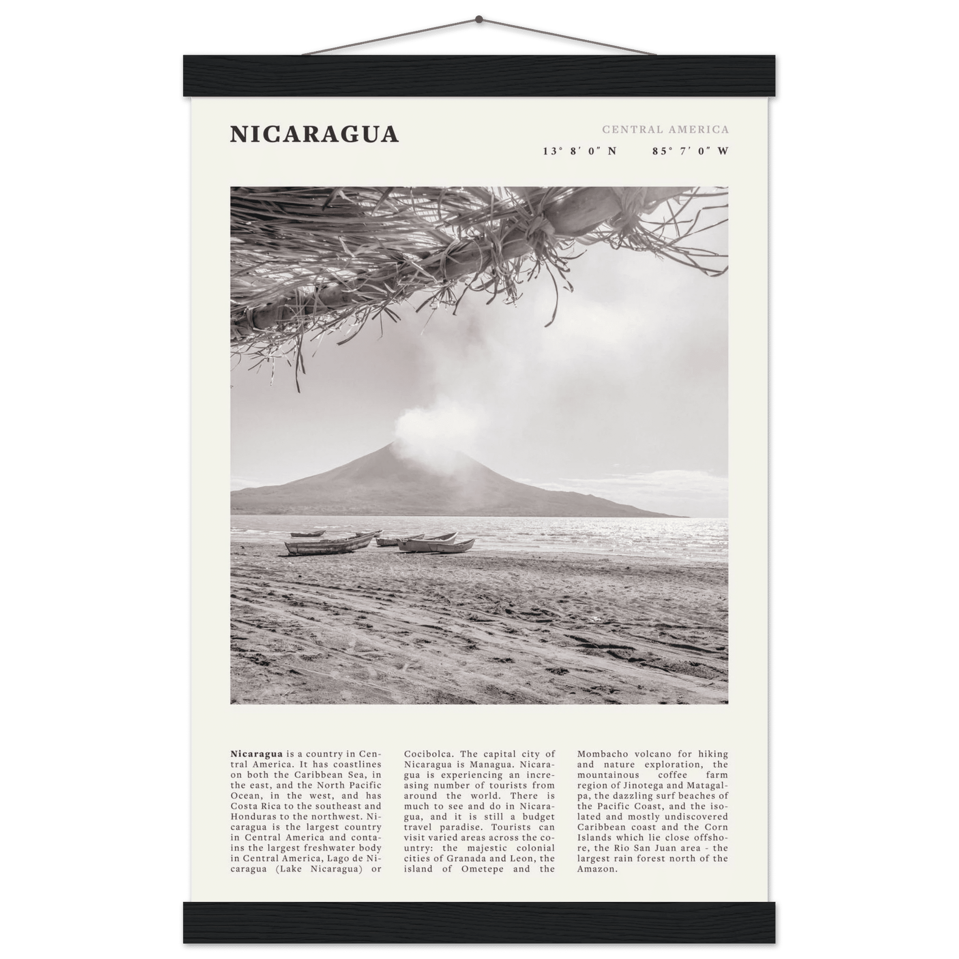Nicaragua Poster | Black & White Volcano Wall Art | Central America Travel Print - Evergreen Posters