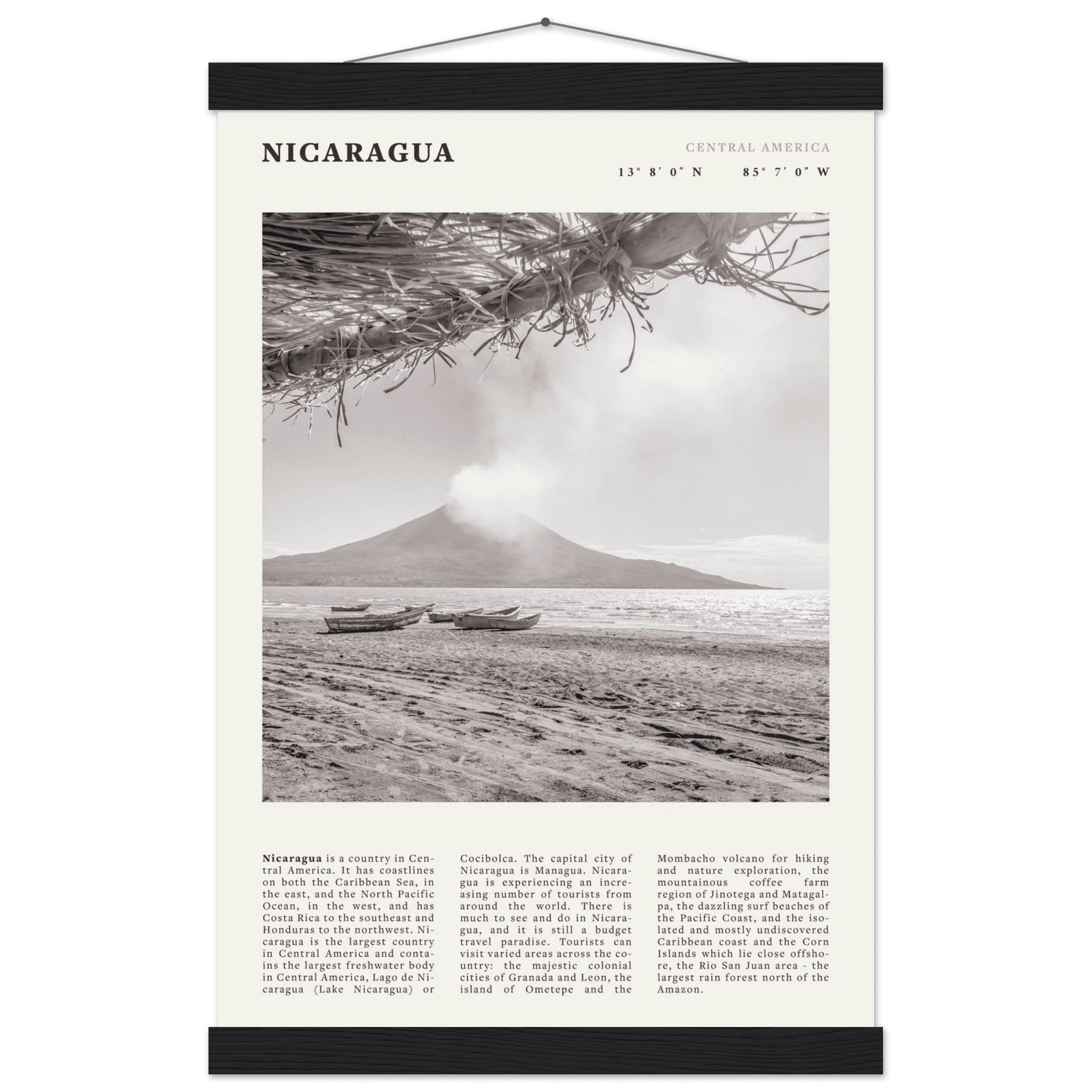 Nicaragua Poster | Black & White Volcano Wall Art | Central America Travel Print - Evergreen Posters