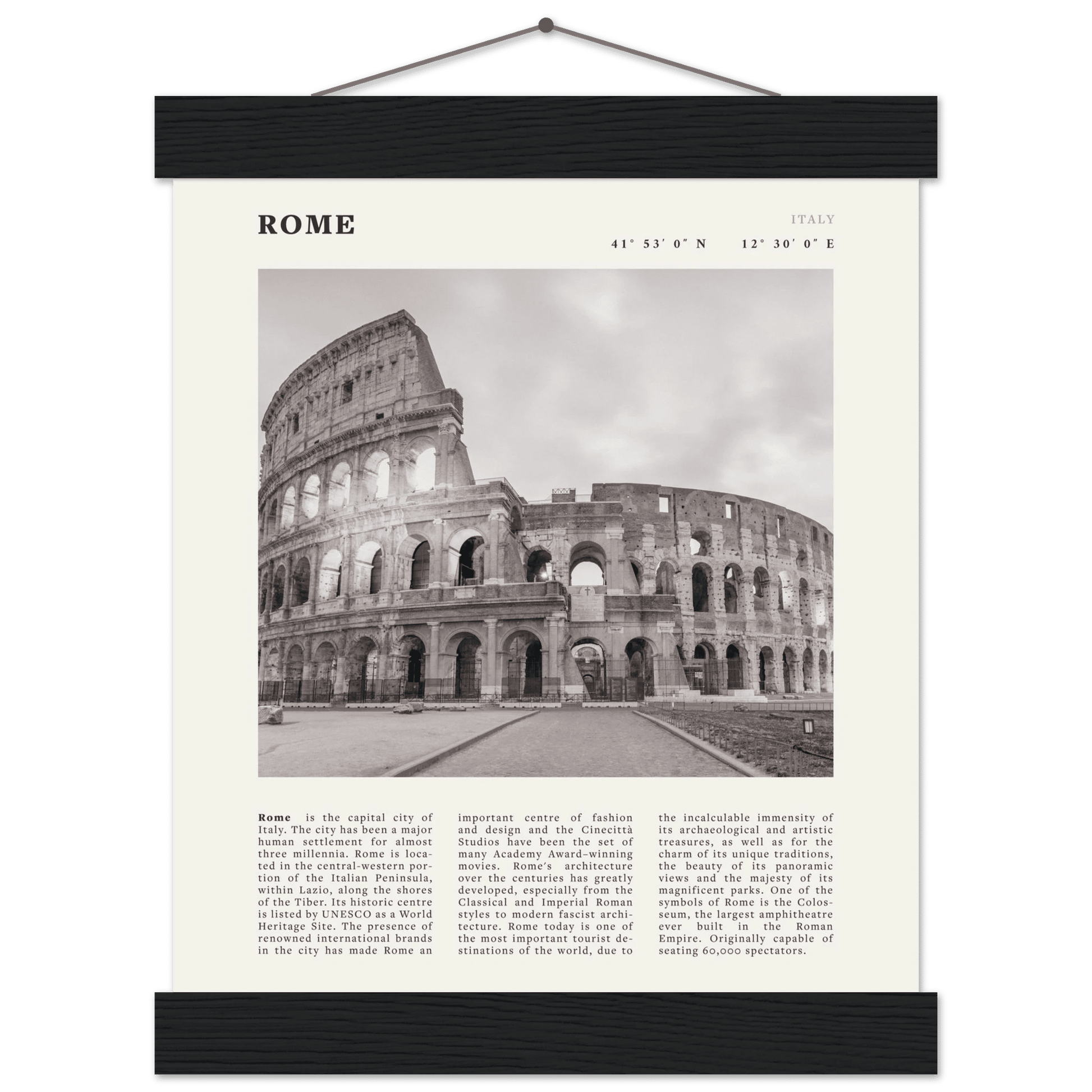 Rome Poster | Black & White Colosseum Wall Art | Italy Travel Print | Roman Decor - Evergreen Posters