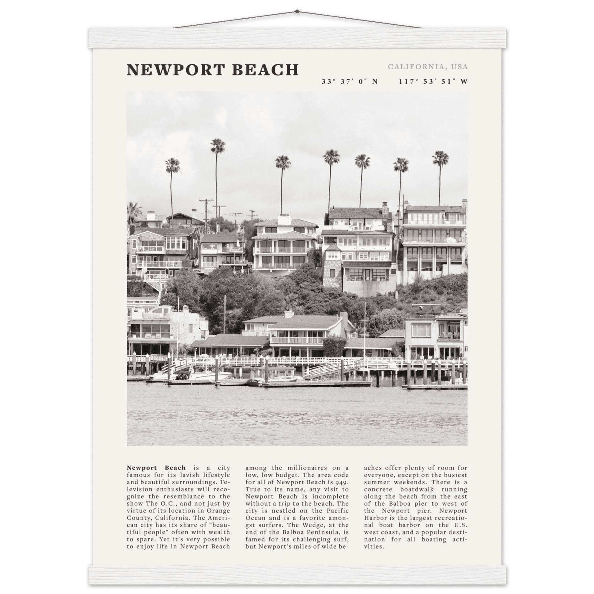 Newport Beach Poster | Black & White California Harbor Wall Art | Coastal Print - Evergreen Posters