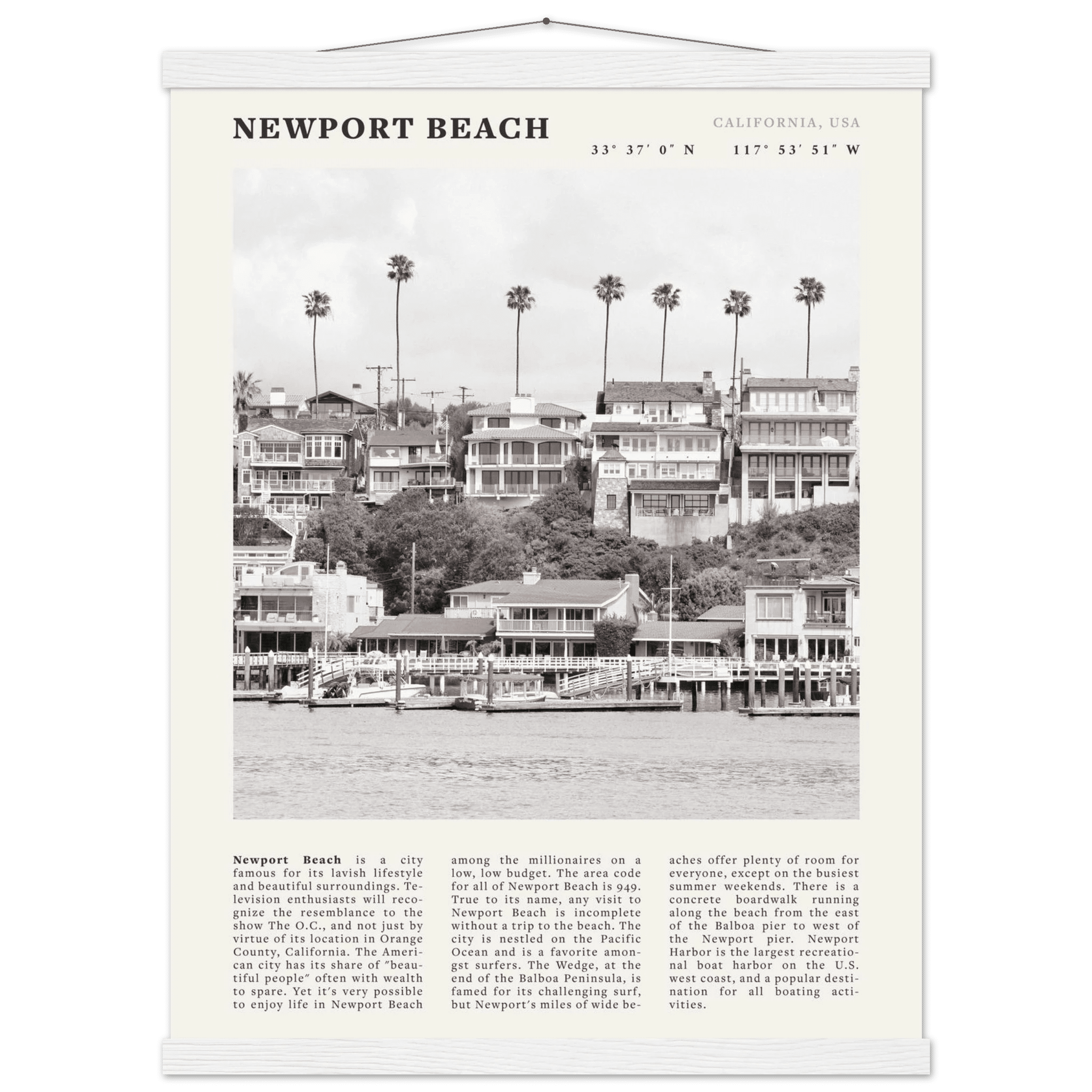 Newport Beach Poster | Black & White California Harbor Wall Art | Coastal Print - Evergreen Posters