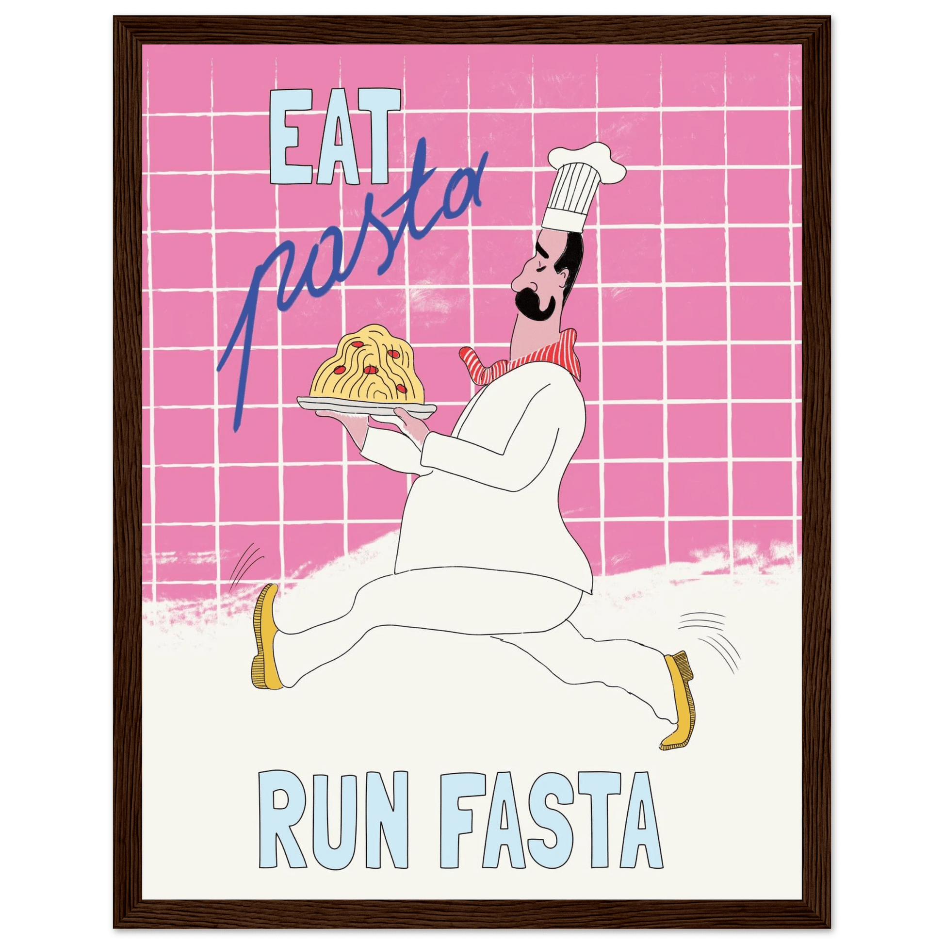 Eat Pasta Run Fasta Poster – Playful Kitchen Wall Art Print (Pink Edition) - Evergreen Posters