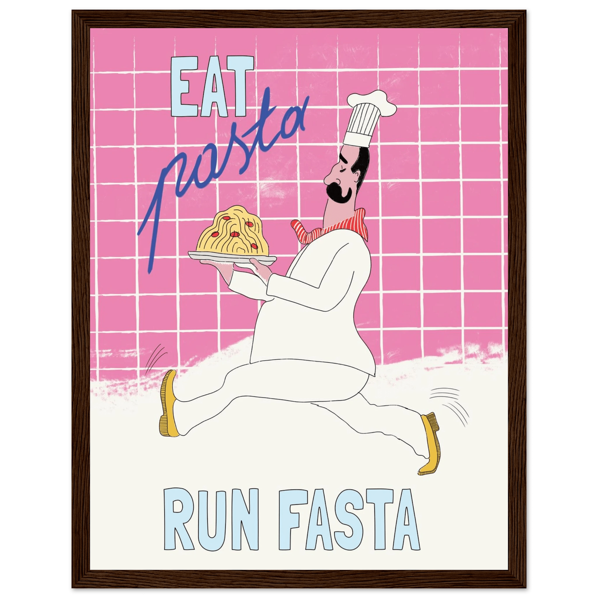 Eat Pasta Run Fasta Poster – Playful Kitchen Wall Art Print (Pink Edition) - Evergreen Posters